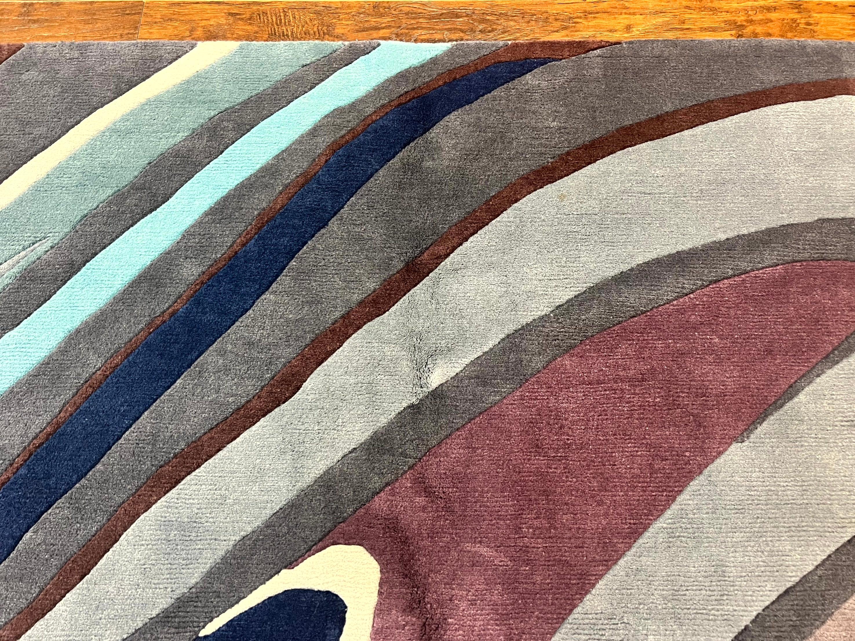 Modern Nepali Handmade Wool Rug 6x8, Blues Gray Mauve, Abstract, Nepali Tibetan Rug - Image 3