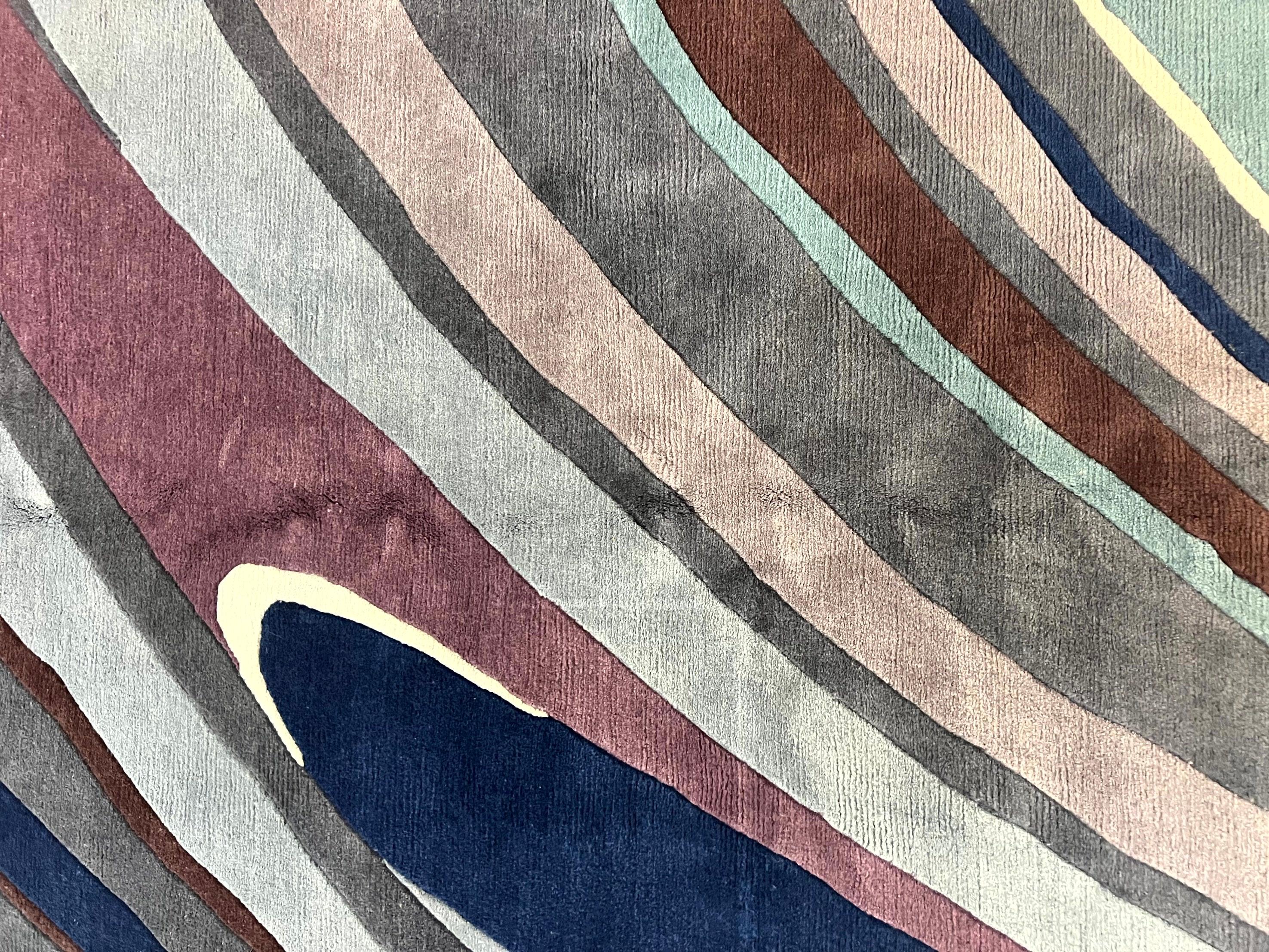 Modern Nepali Handmade Wool Rug 6x8, Blues Gray Mauve, Abstract, Nepali Tibetan Rug - Image 4