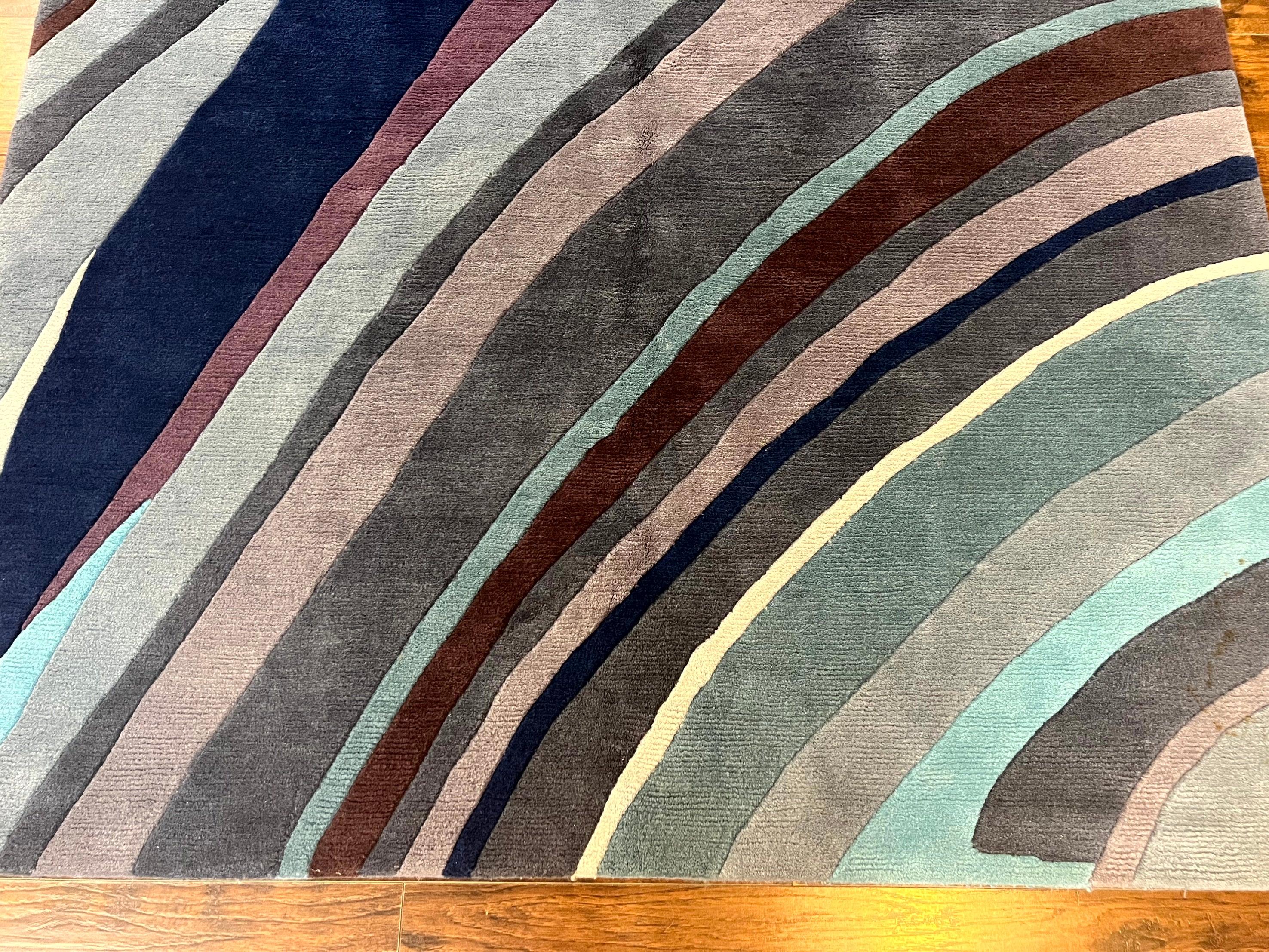Modern Nepali Handmade Wool Rug 6x8, Blues Gray Mauve, Abstract, Nepali Tibetan Rug - Image 5