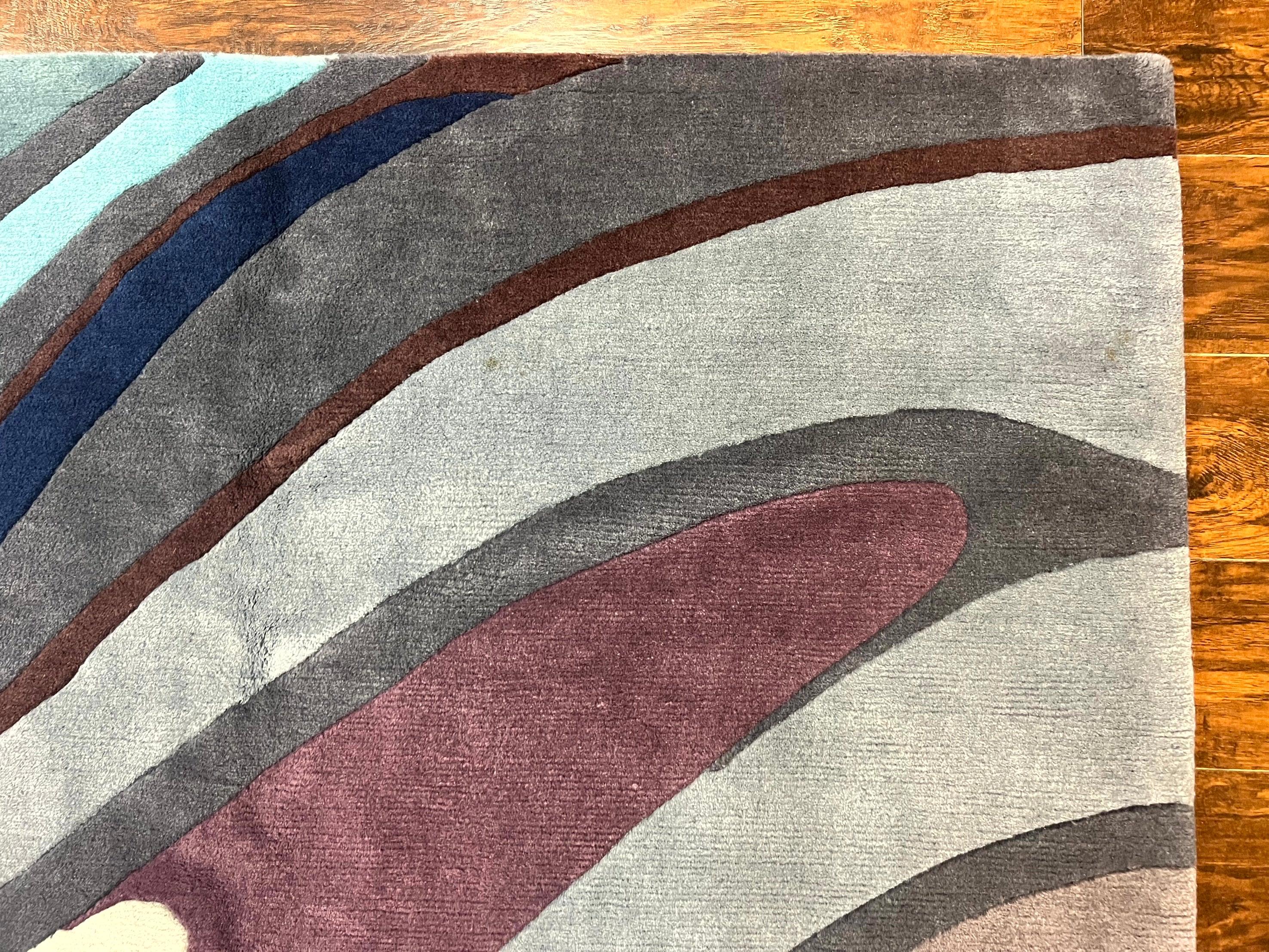 Modern Nepali Handmade Wool Rug 6x8, Blues Gray Mauve, Abstract, Nepali Tibetan Rug - Image 7
