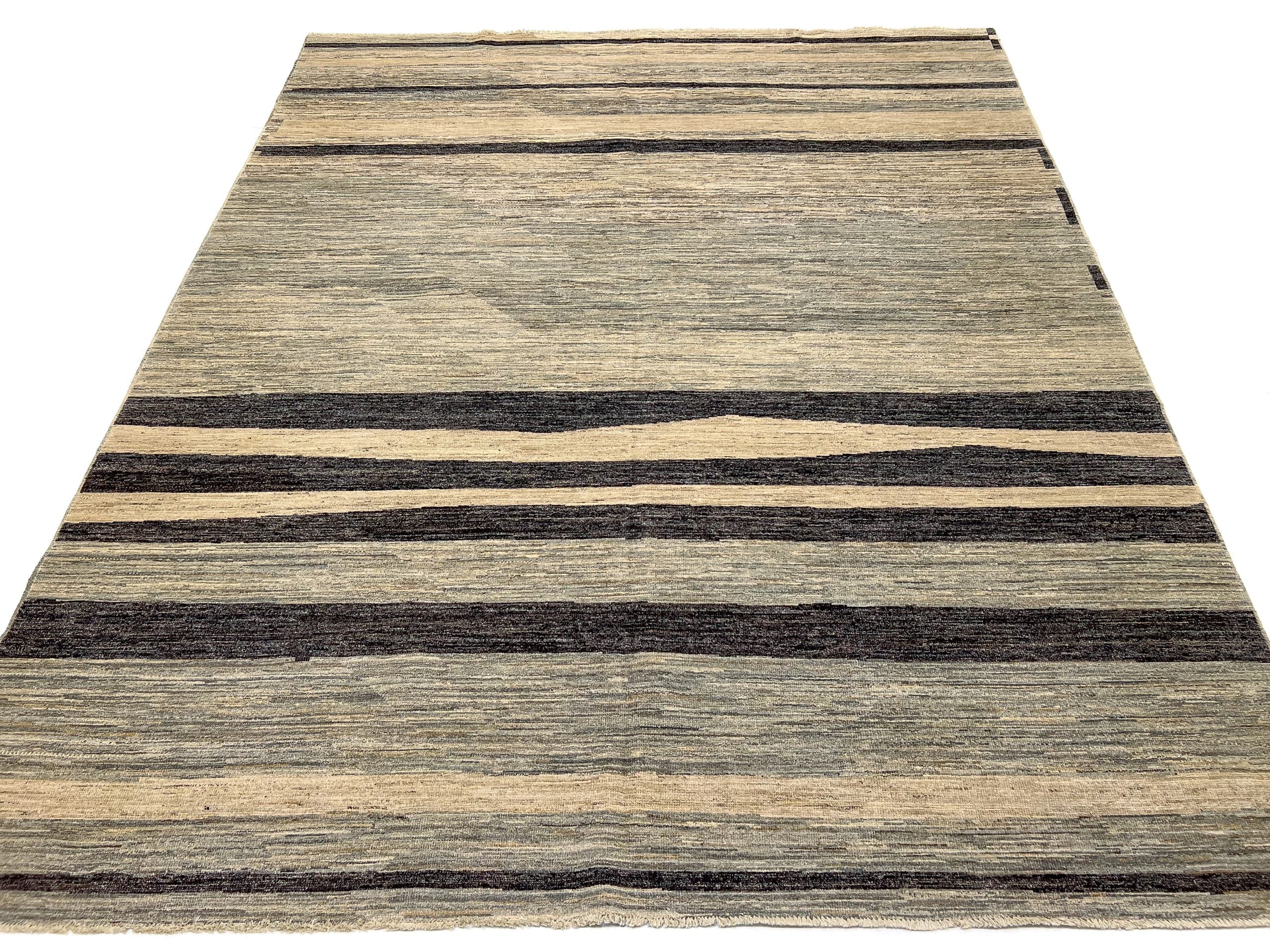 Modern Silk Striped Gabbeh (9'01"x11'11") natural/brown - Image 6