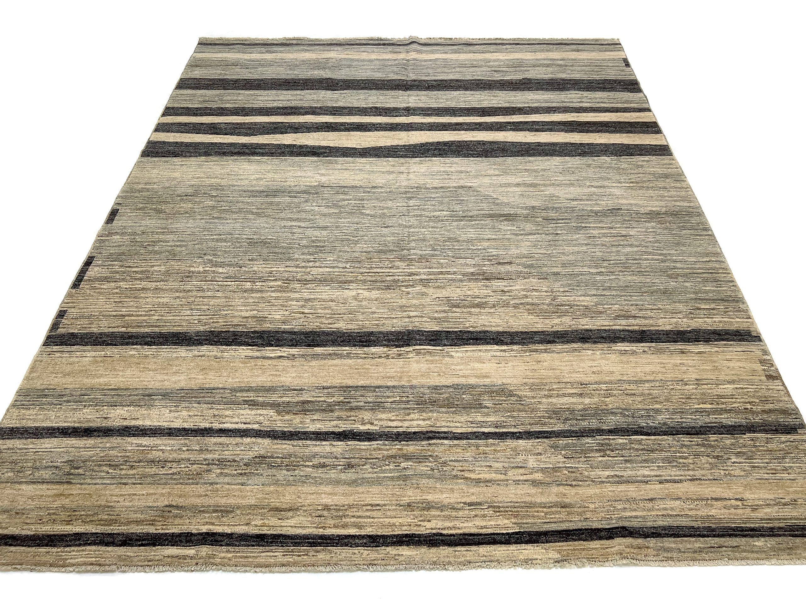 Modern Silk Striped Gabbeh (9'01"x11'11") natural/brown - Image 7