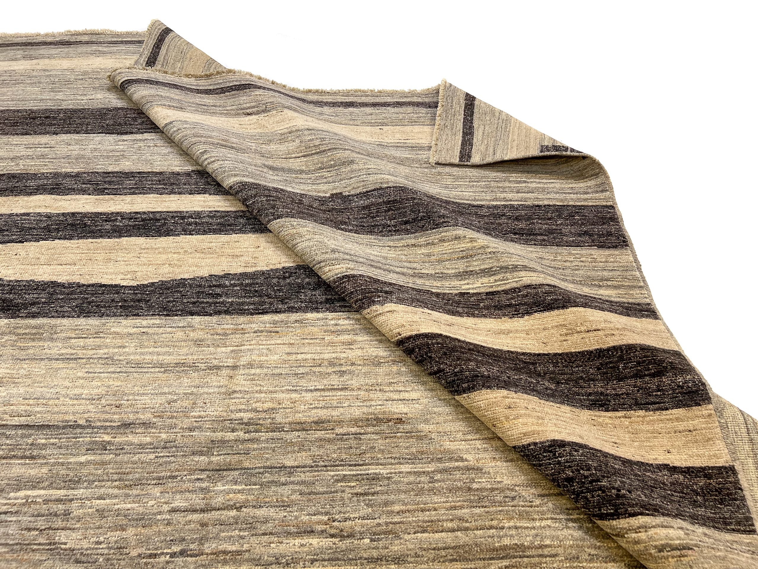 Modern Silk Striped Gabbeh (9'01"x11'11") natural/brown - Image 8