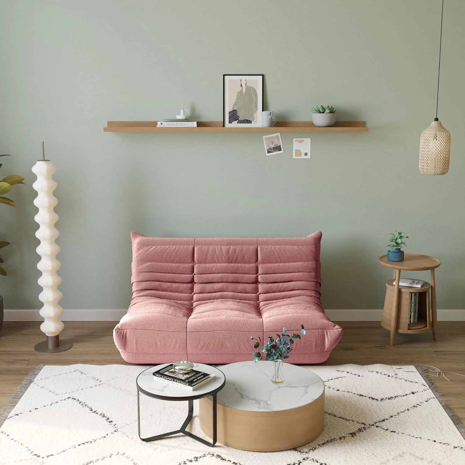 Muku Bouclé Chair - Pink - 2 Seater - Image 2