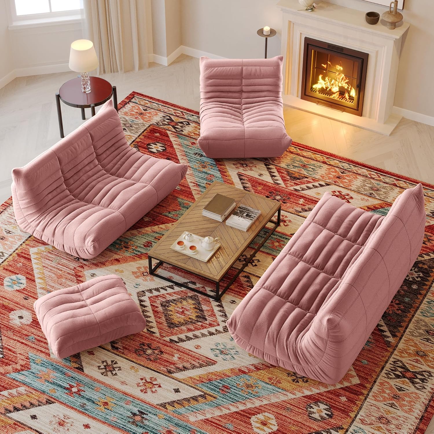 Muku Bouclé Chair - Pink - Single Seater - Image 4
