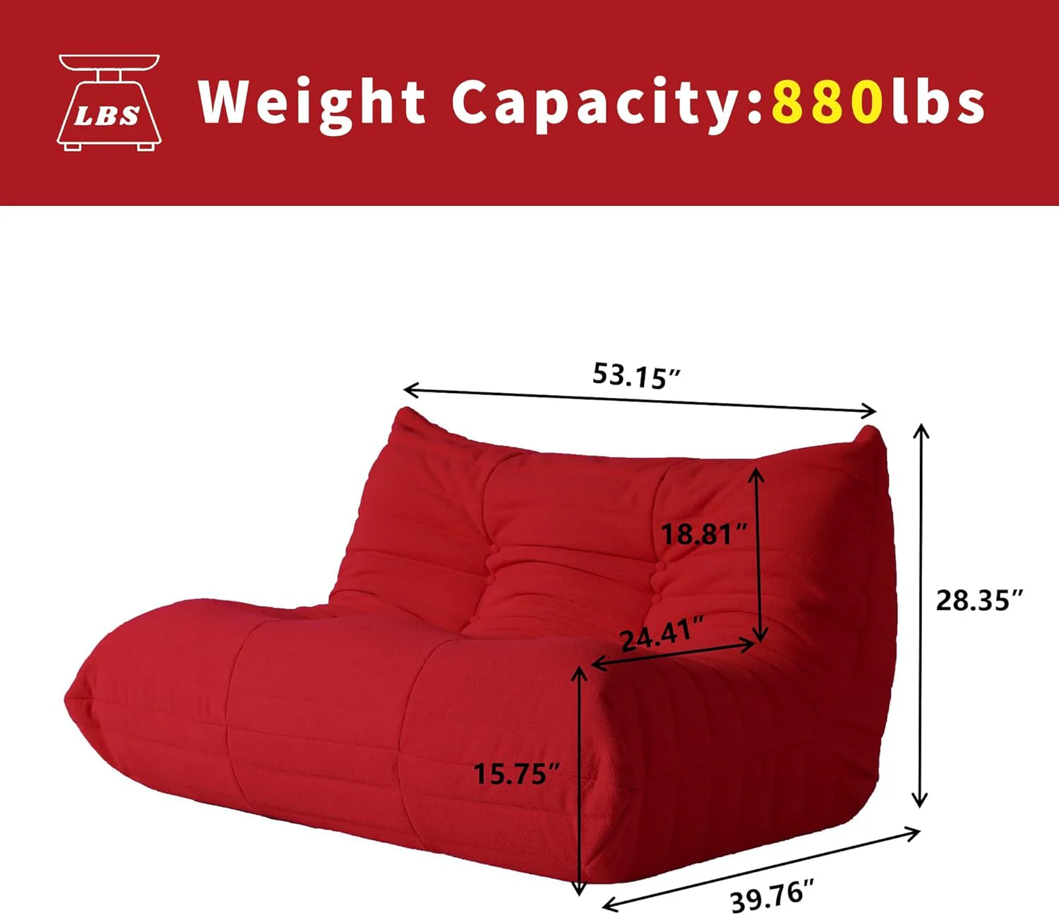 Muku Bouclé Chair - Red - 2 Seater - Image 6