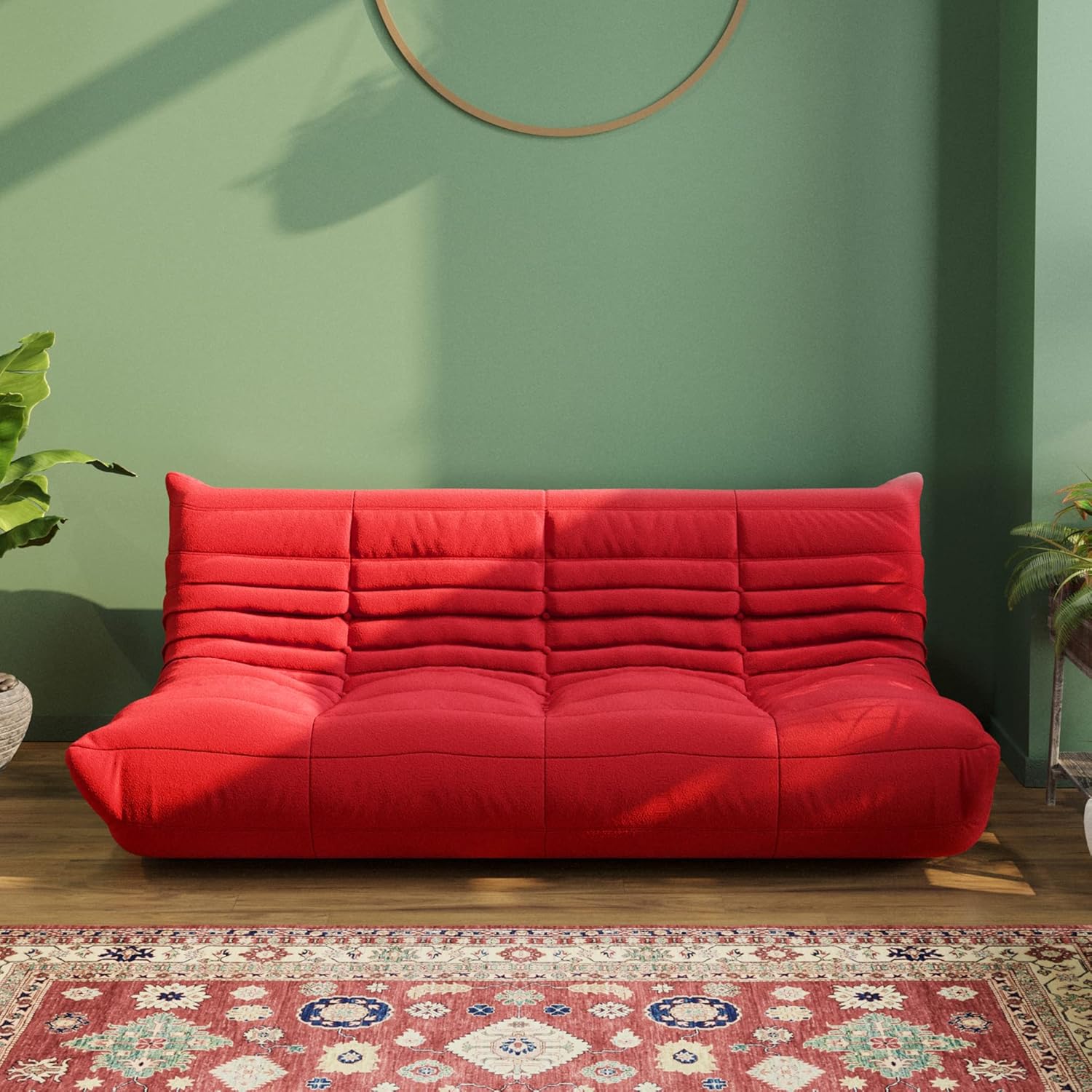 Muku Bouclé Chair - Red - 3 Seater - Image 2