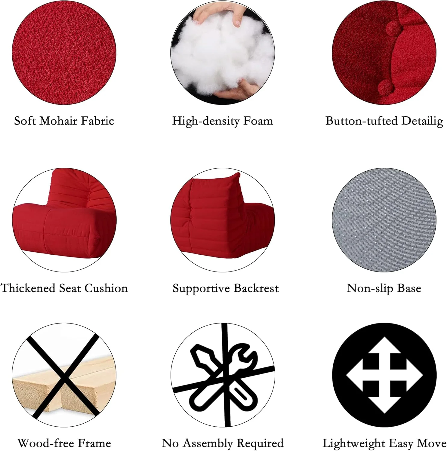 Muku Bouclé Chair - Red - 3 Seater - Image 5