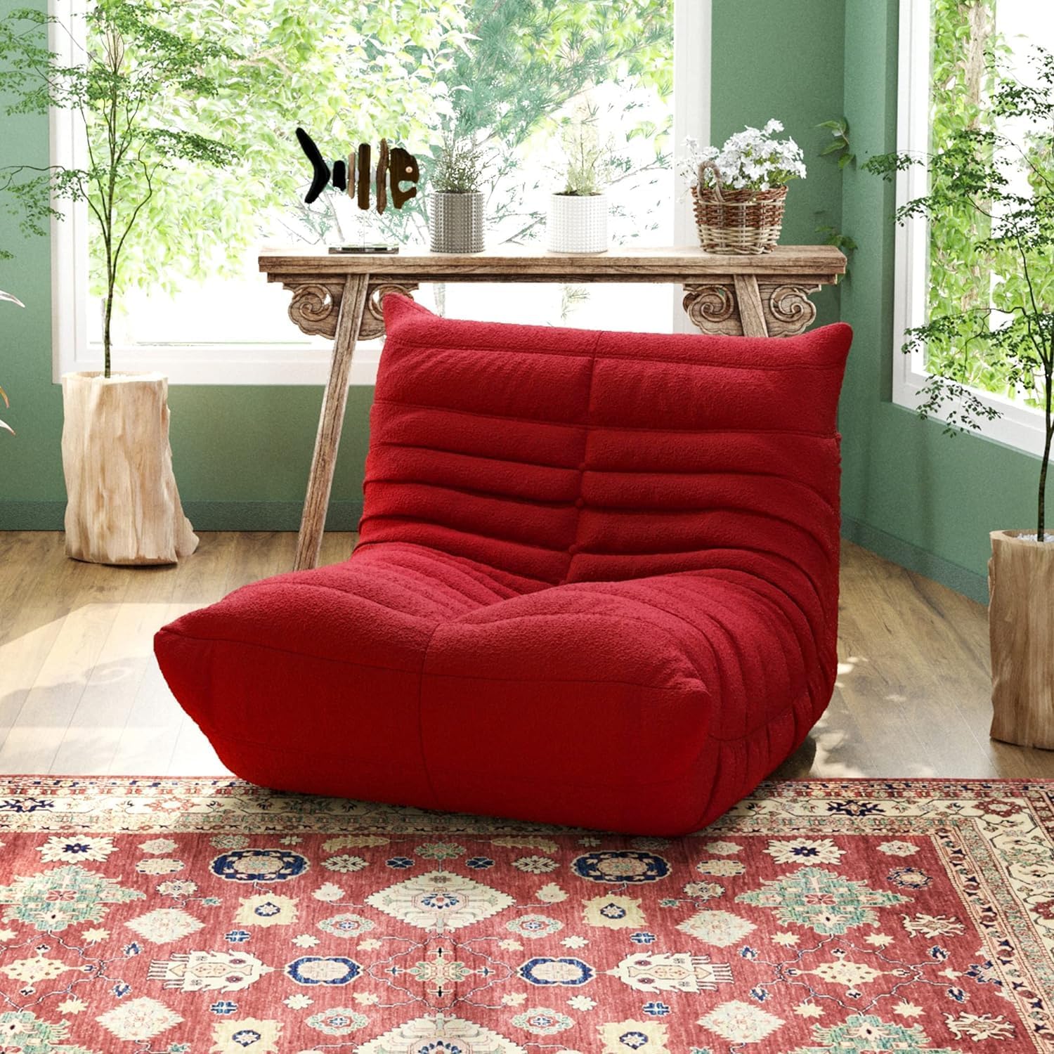 Muku Bouclé Chair - Red - Single Seater - Image 2