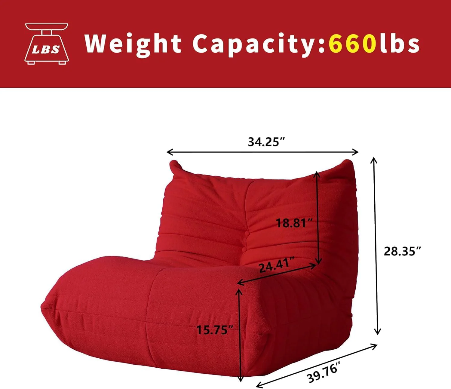 Muku Bouclé Chair - Red - Single Seater - Image 4