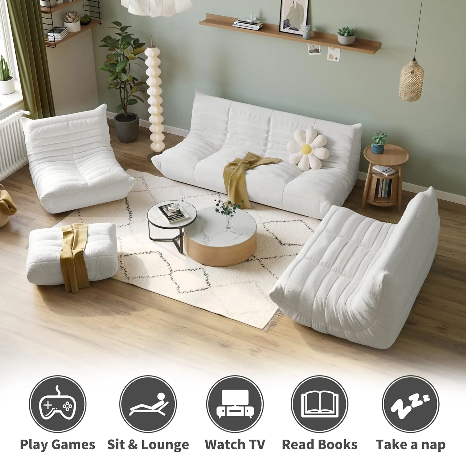 Muku Bouclé Chair - White - 2 Seater - Image 4