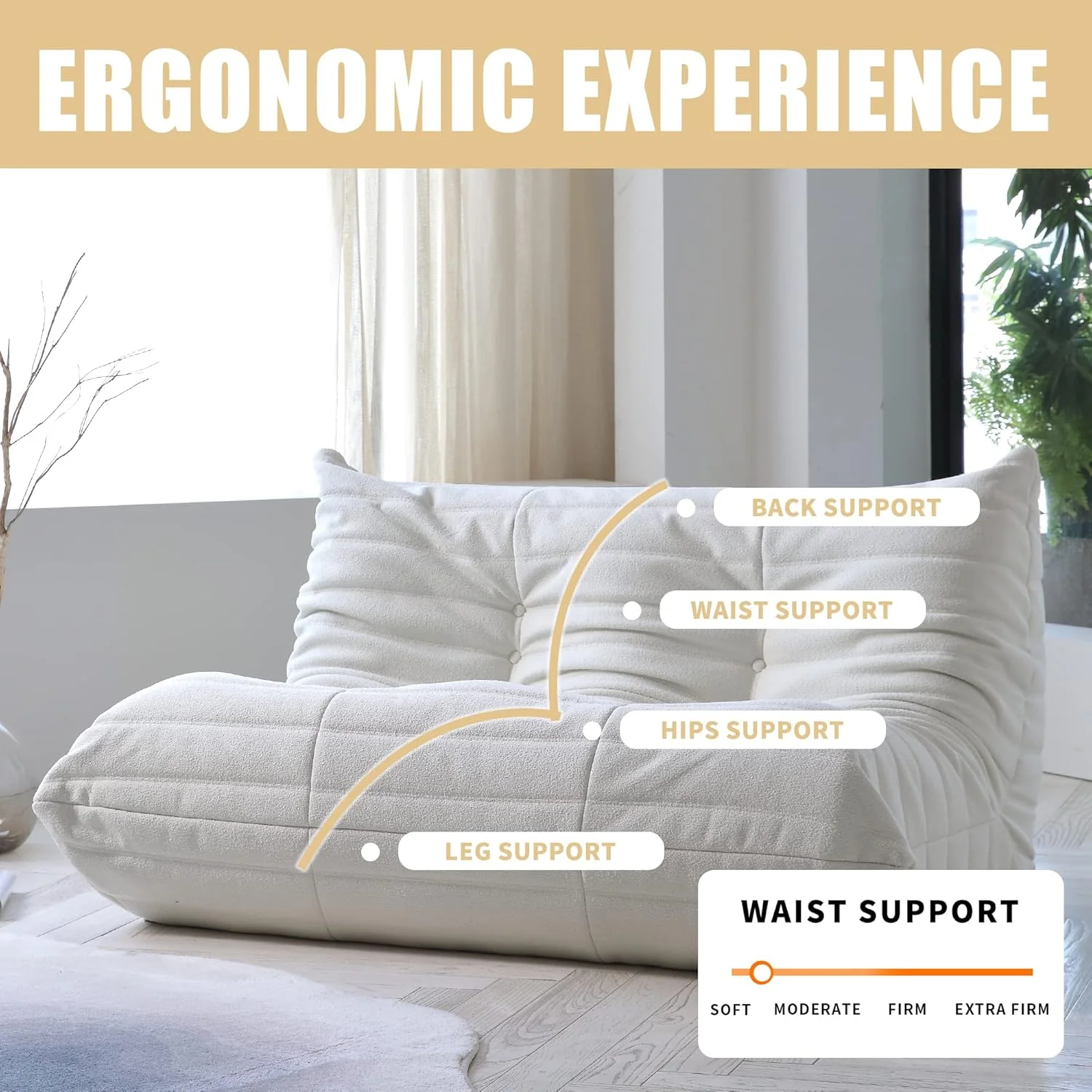 Muku Bouclé Chair - White - 2 Seater - Image 5