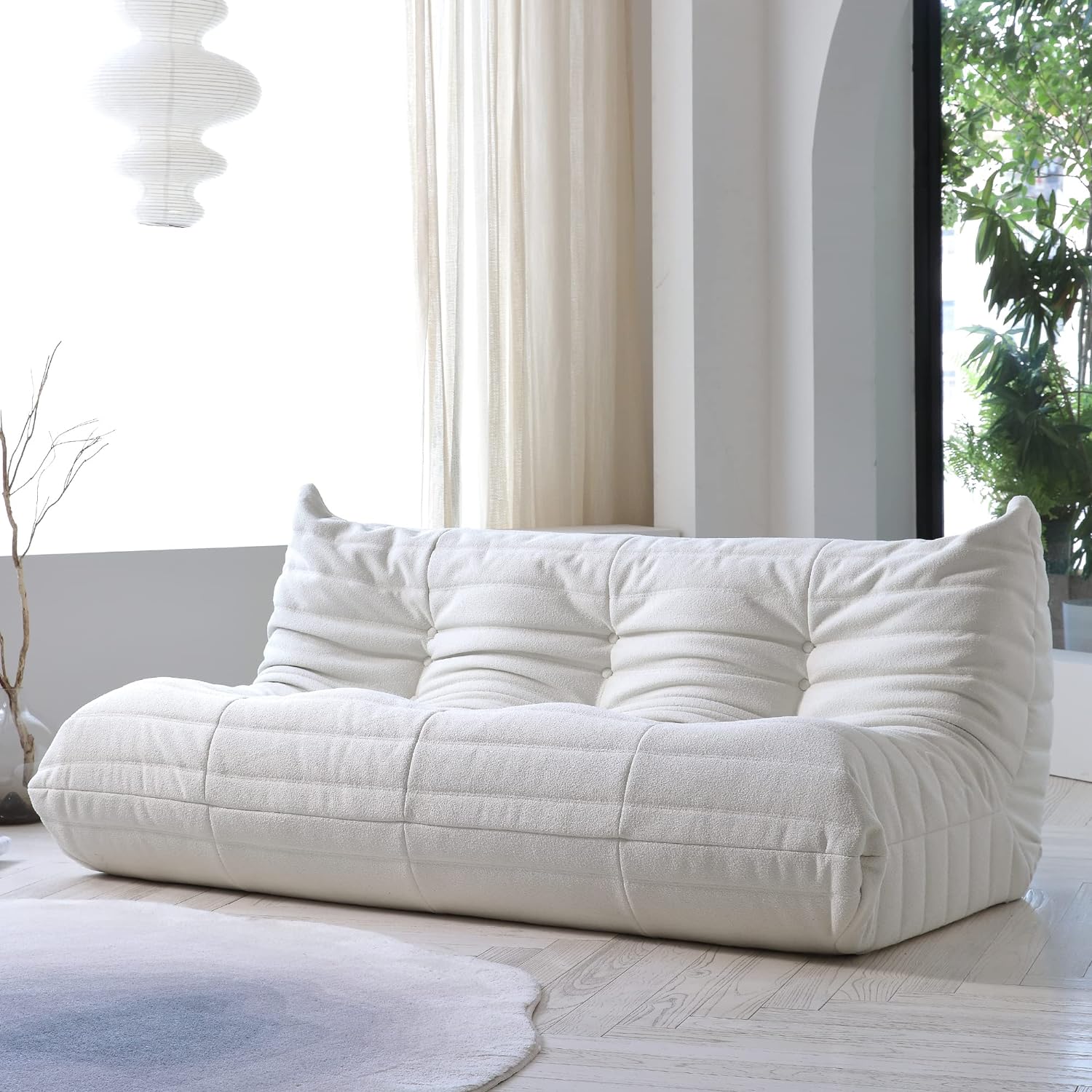 Muku Bouclé Chair - White - 3 Seater - Image 2