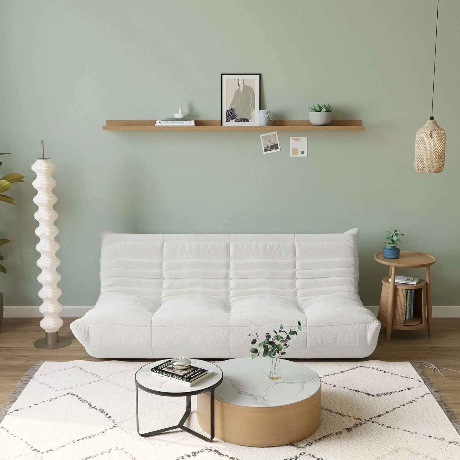 Muku Bouclé Chair - White - 3 Seater - Image 3