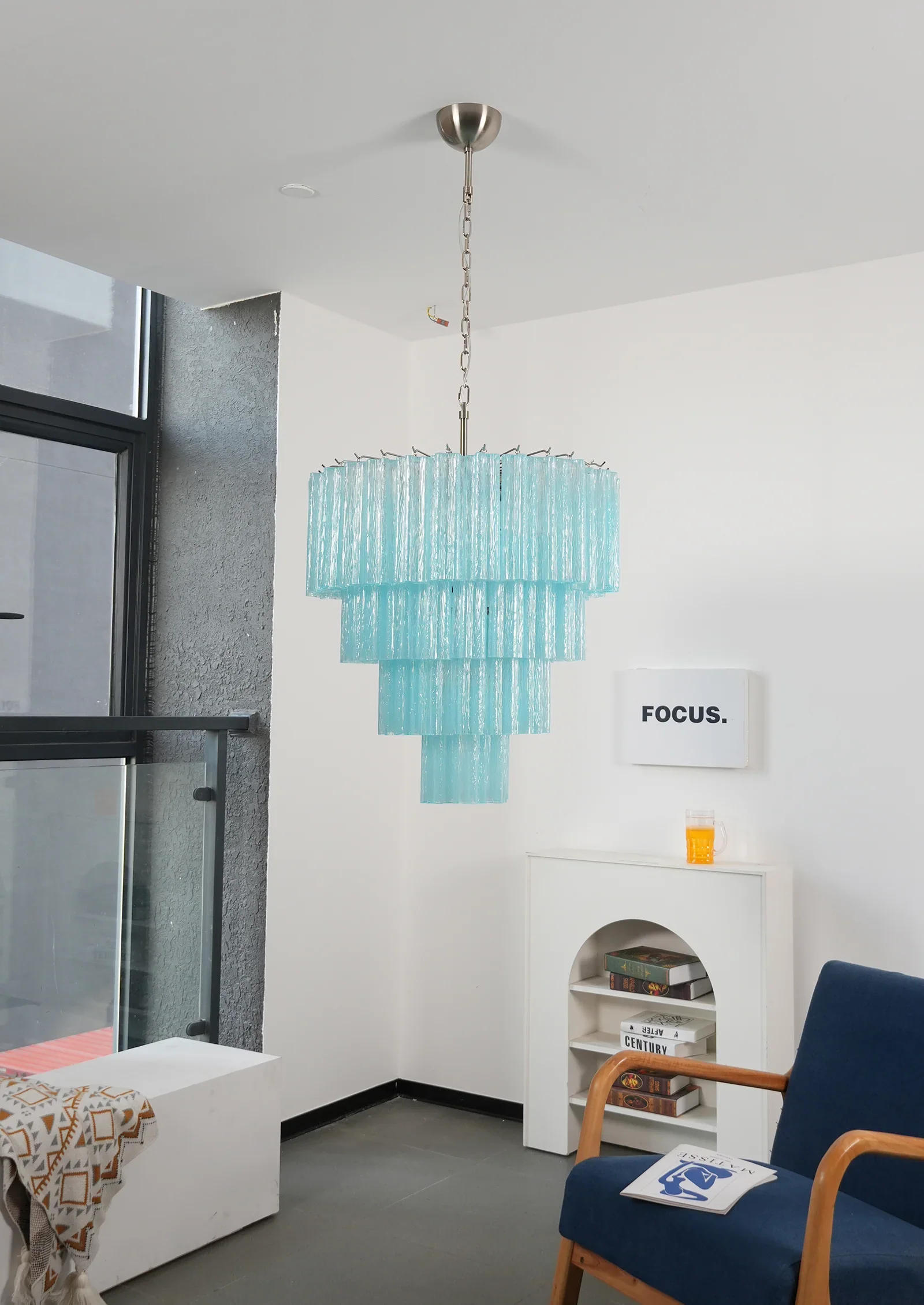 Murano Blue Glass Tubes Chandelier - Image 10