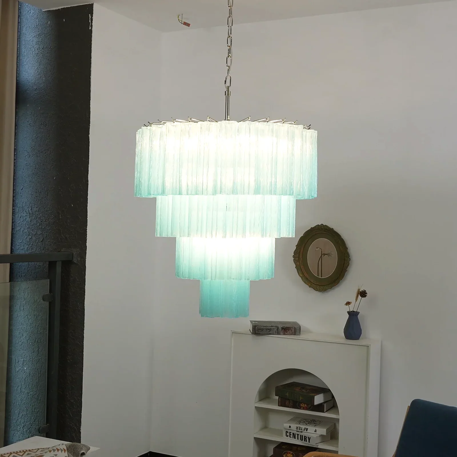 Murano Blue Glass Tubes Chandelier - Image 4