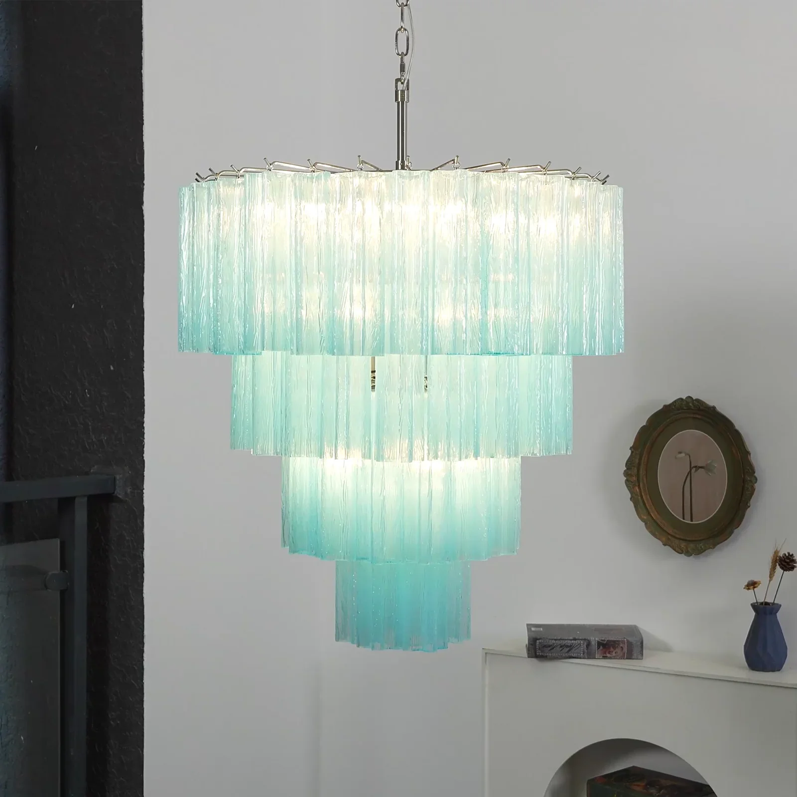 Murano Blue Glass Tubes Chandelier - Image 5
