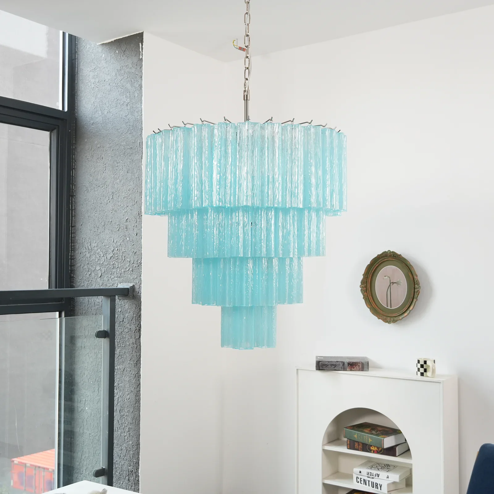 Murano Blue Glass Tubes Chandelier - Image 6