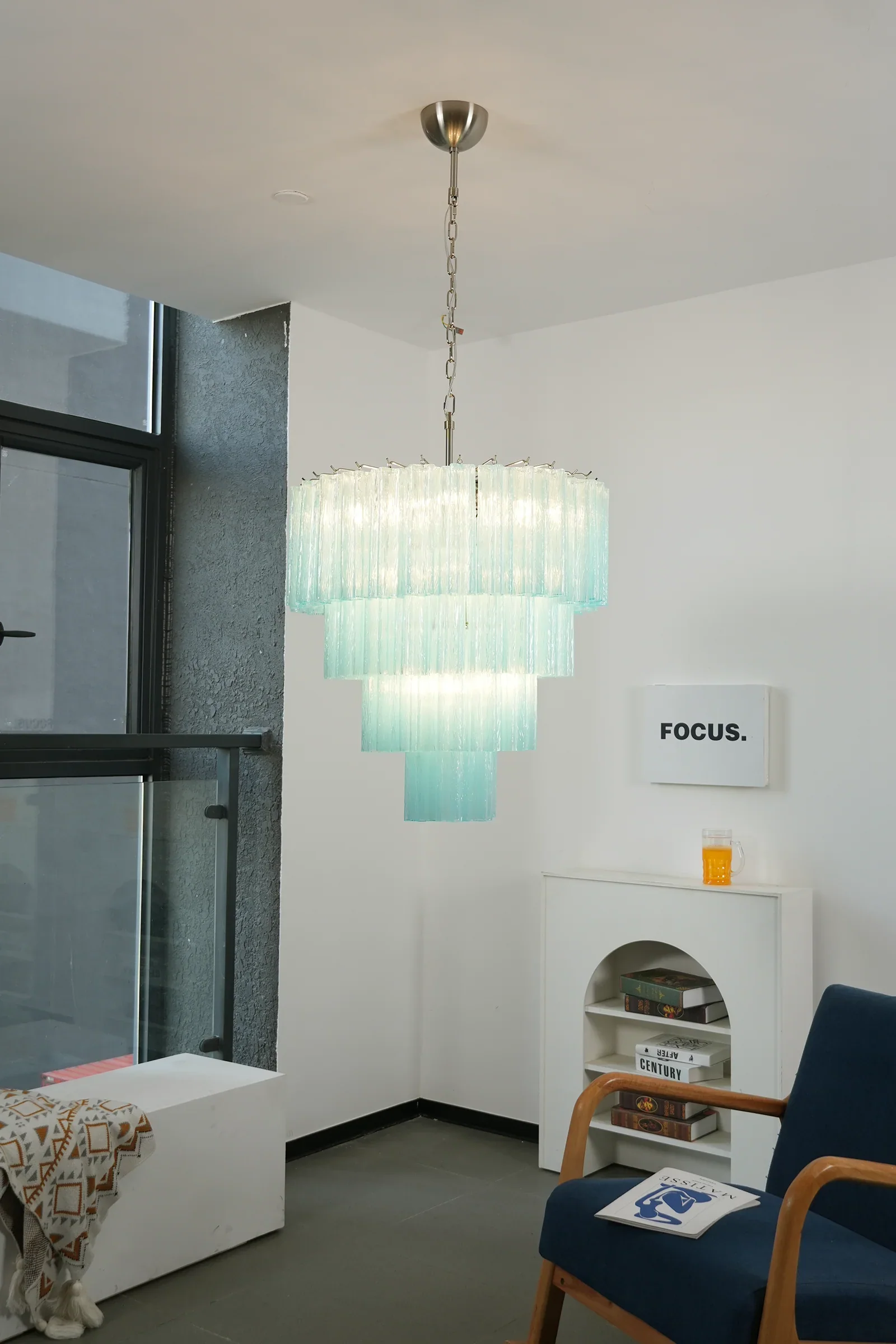 Murano Blue Glass Tubes Chandelier - Image 8