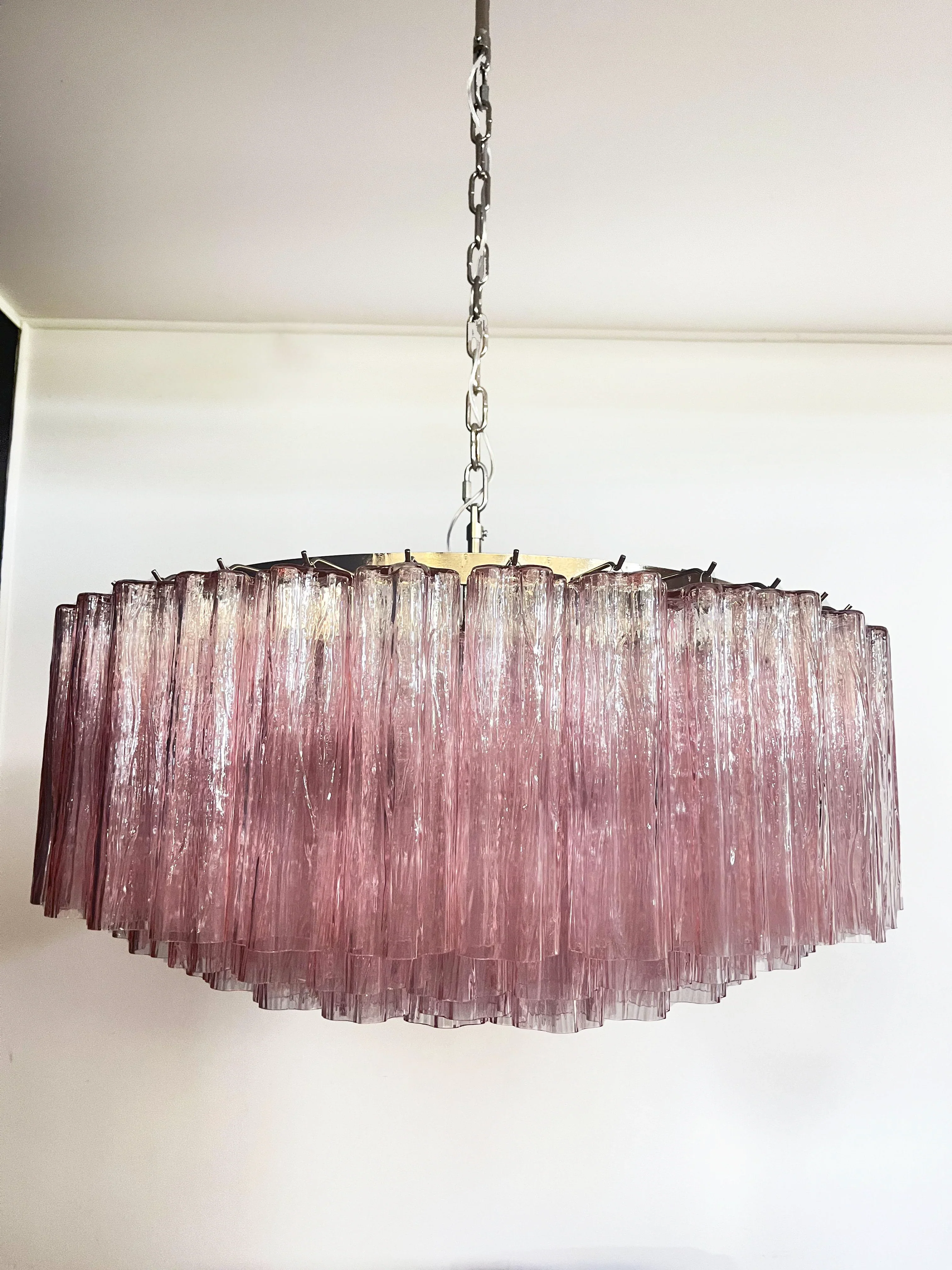 Murano Large Pink Glass Tube Chandelier - Image 10