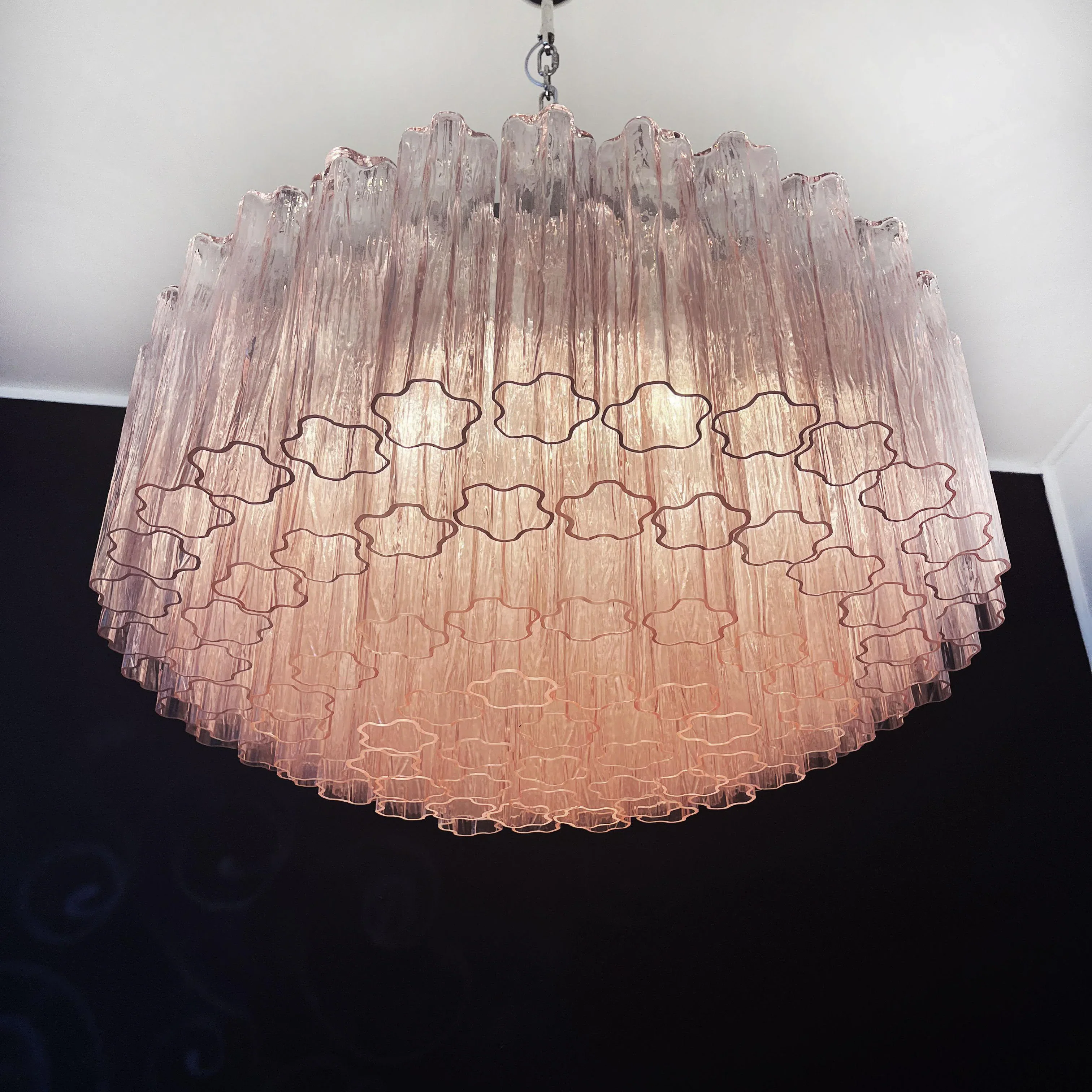 Murano Large Pink Glass Tube Chandelier - Image 11