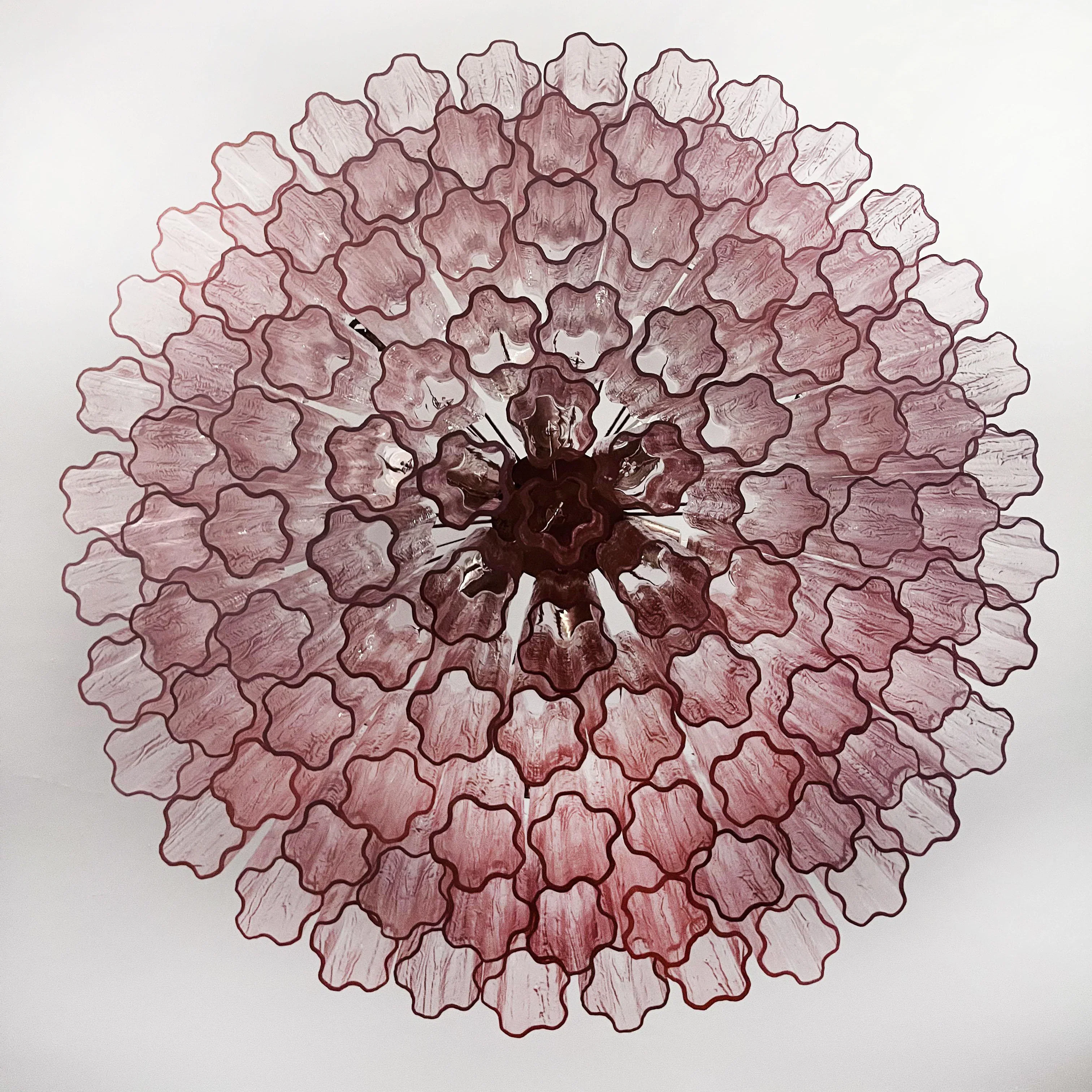 Murano Large Pink Glass Tube Chandelier - Image 12