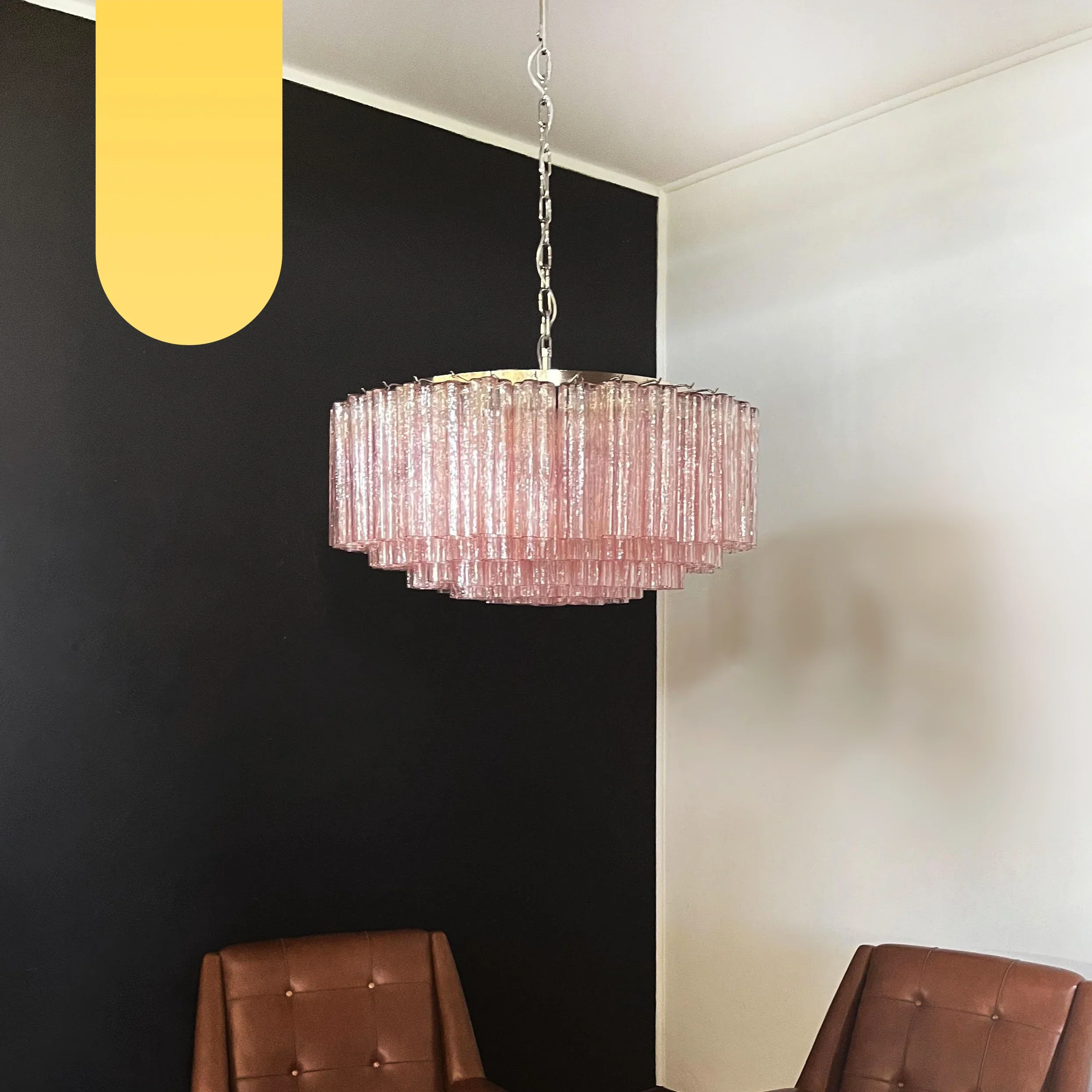 Murano Large Pink Glass Tube Chandelier - Image 16
