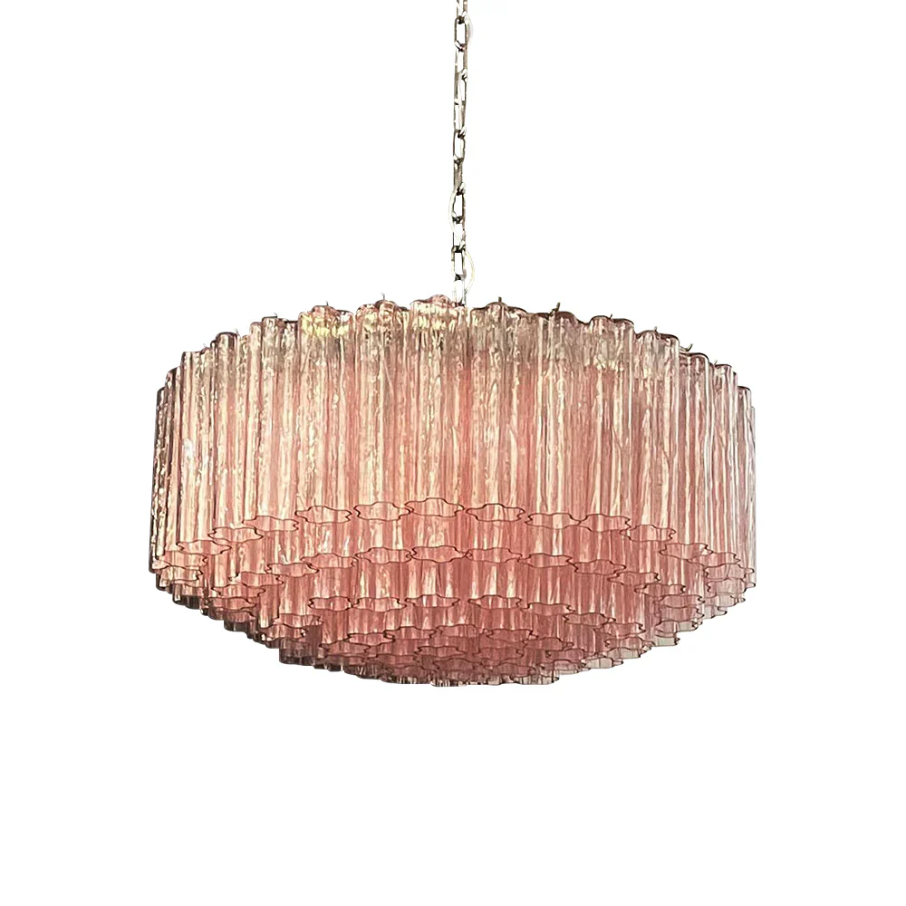 Murano Large Pink Glass Tube Chandelier - Image 17