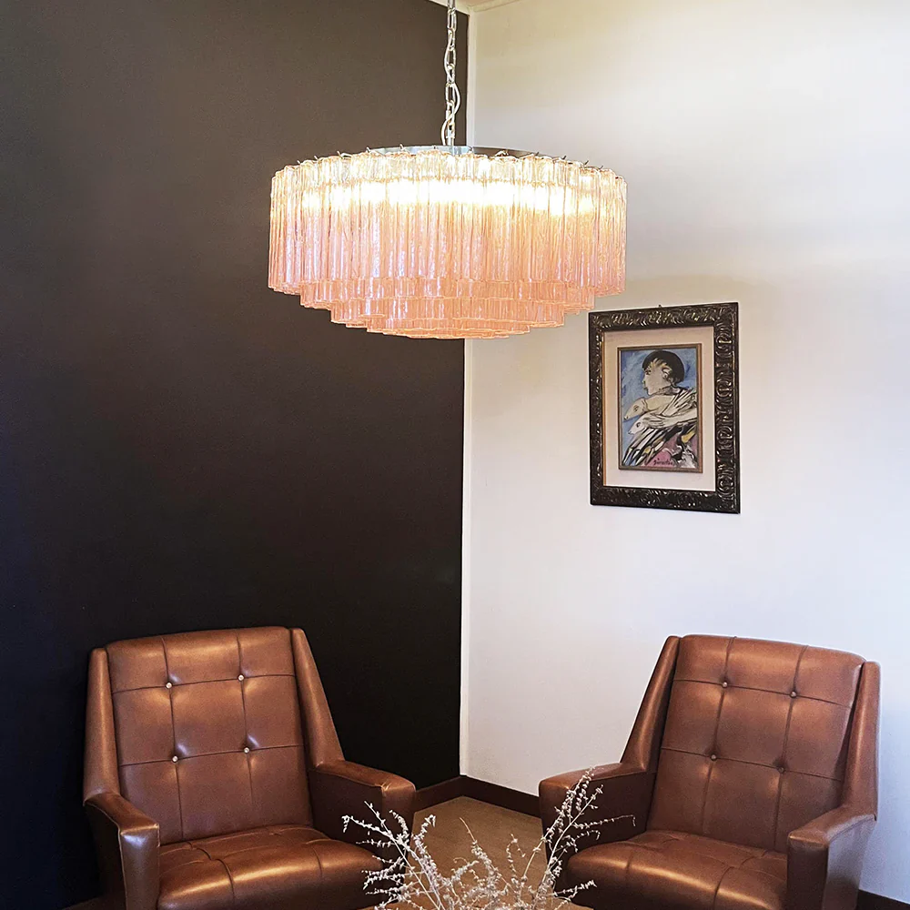 Murano Large Pink Glass Tube Chandelier - Image 2