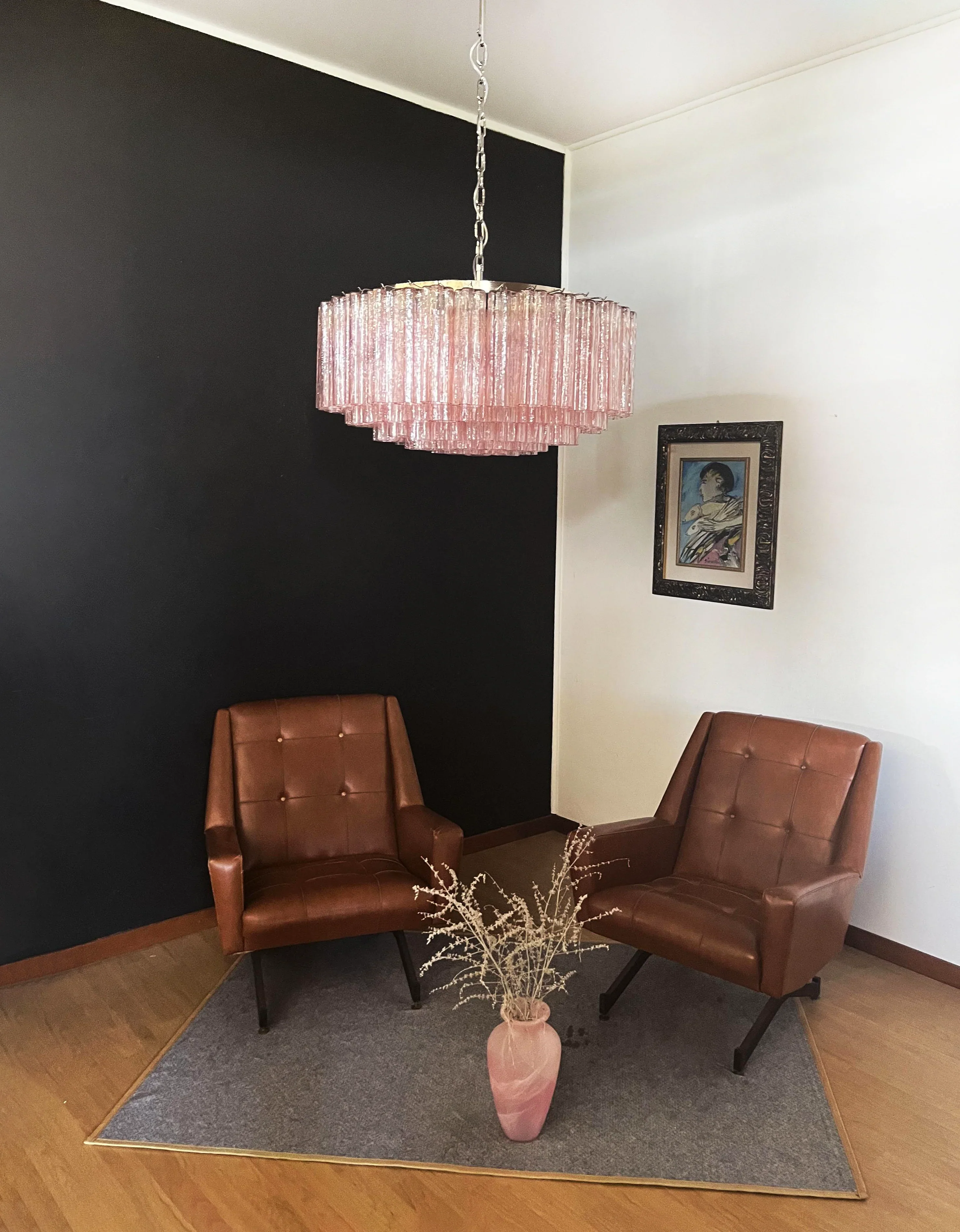 Murano Large Pink Glass Tube Chandelier - Image 3