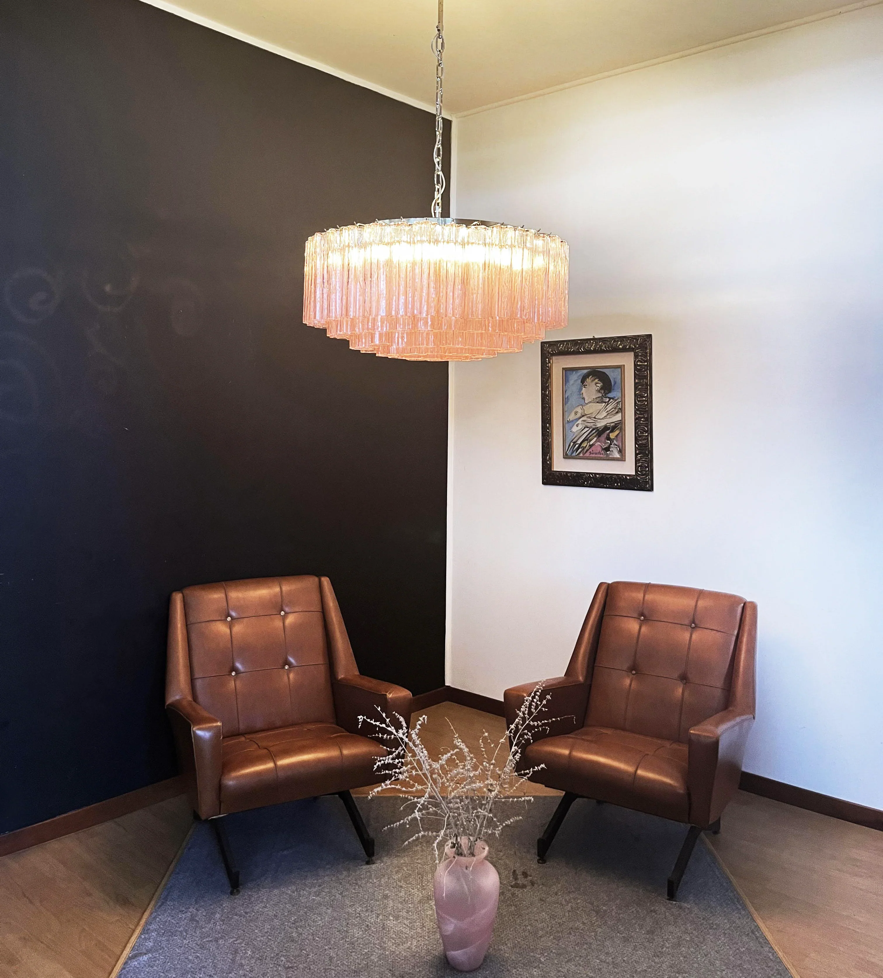 Murano Large Pink Glass Tube Chandelier - Image 4