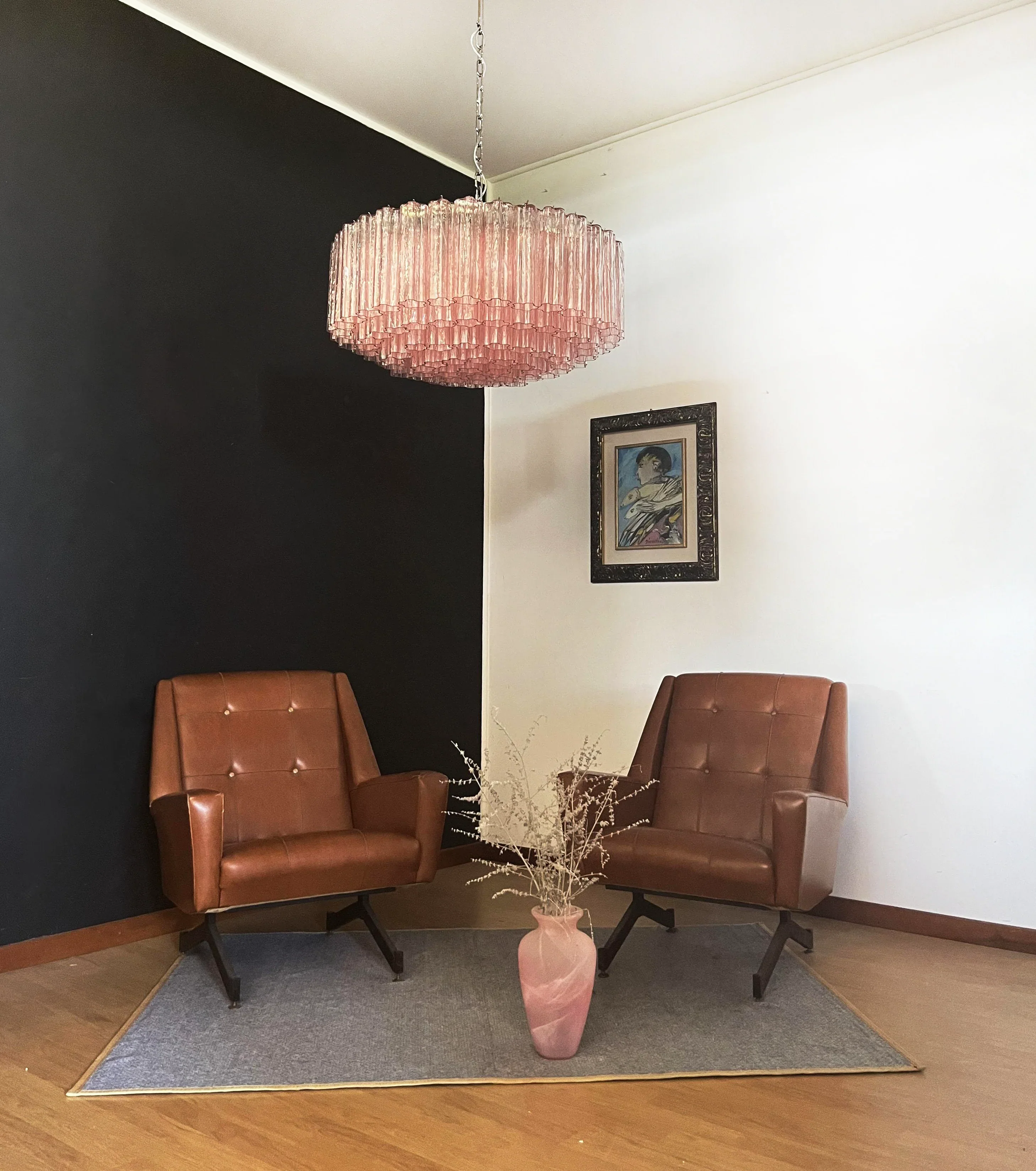 Murano Large Pink Glass Tube Chandelier - Image 5