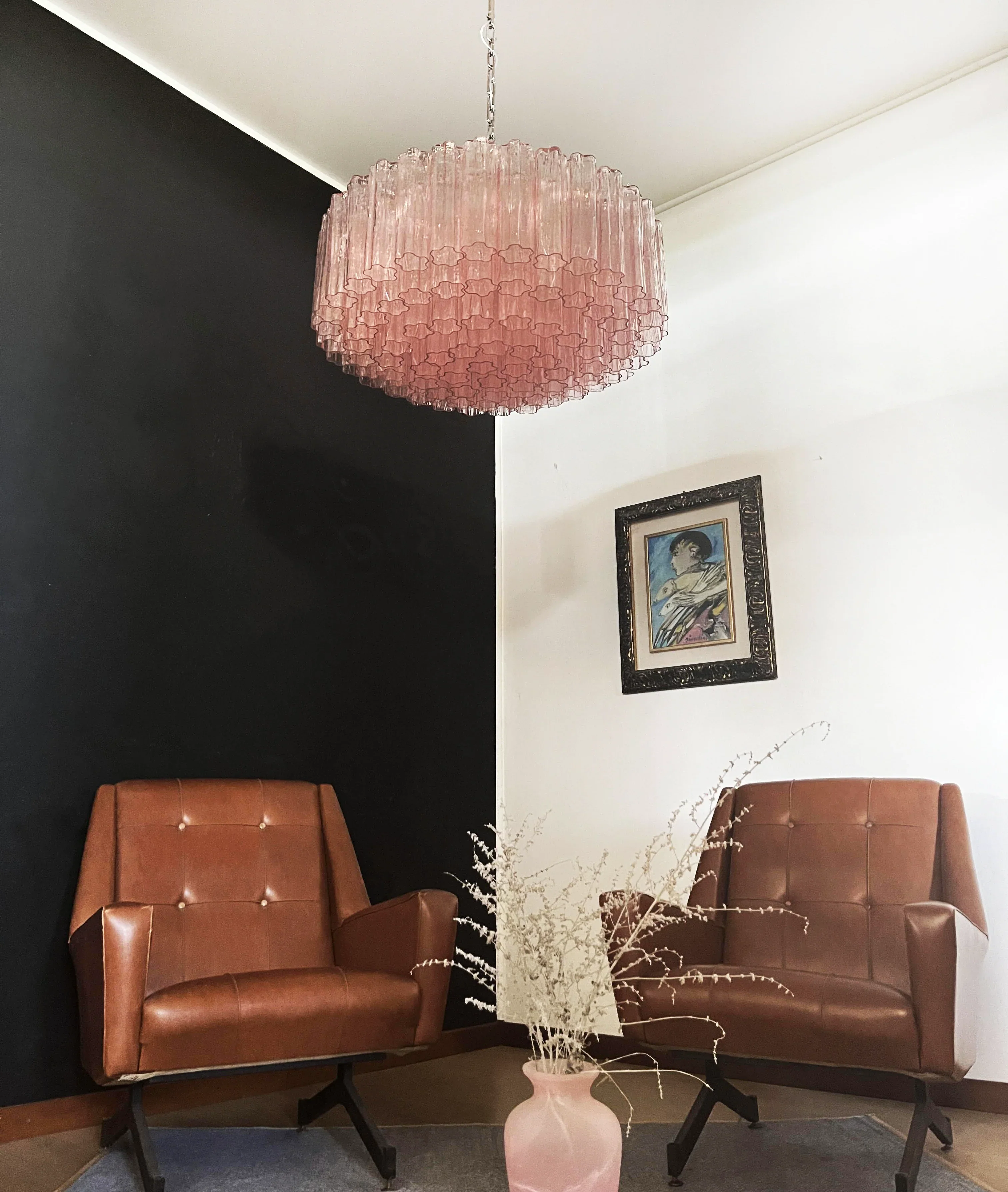 Murano Large Pink Glass Tube Chandelier - Image 6