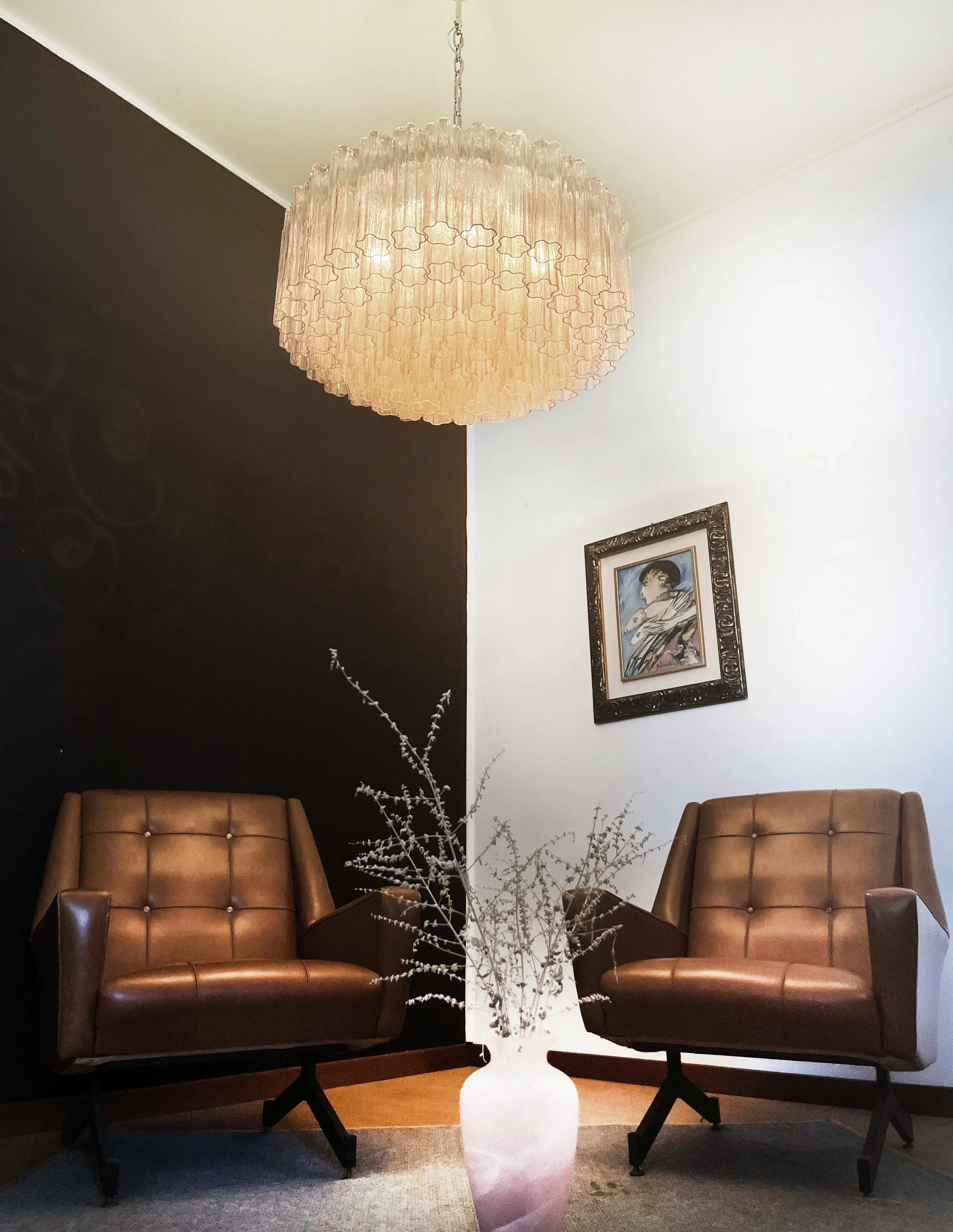 Murano Large Pink Glass Tube Chandelier - Image 7