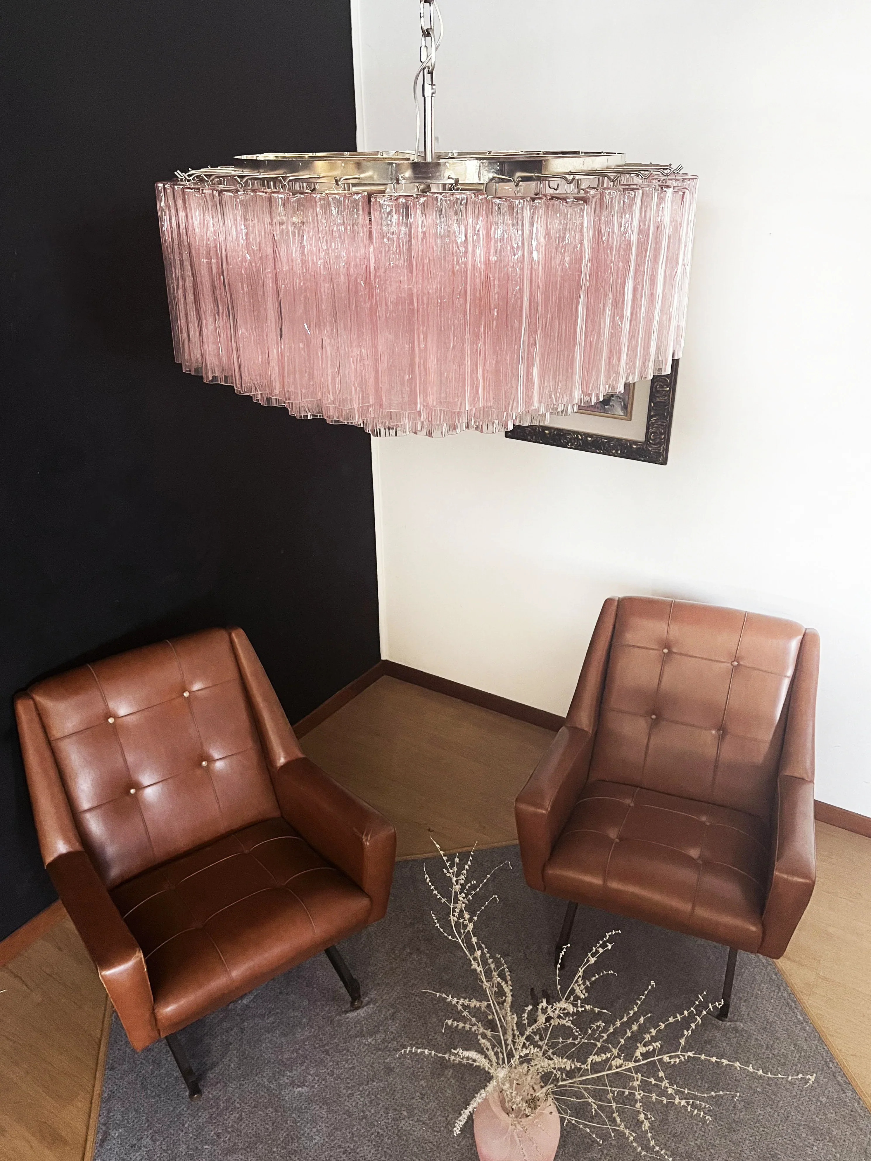 Murano Large Pink Glass Tube Chandelier - Image 8