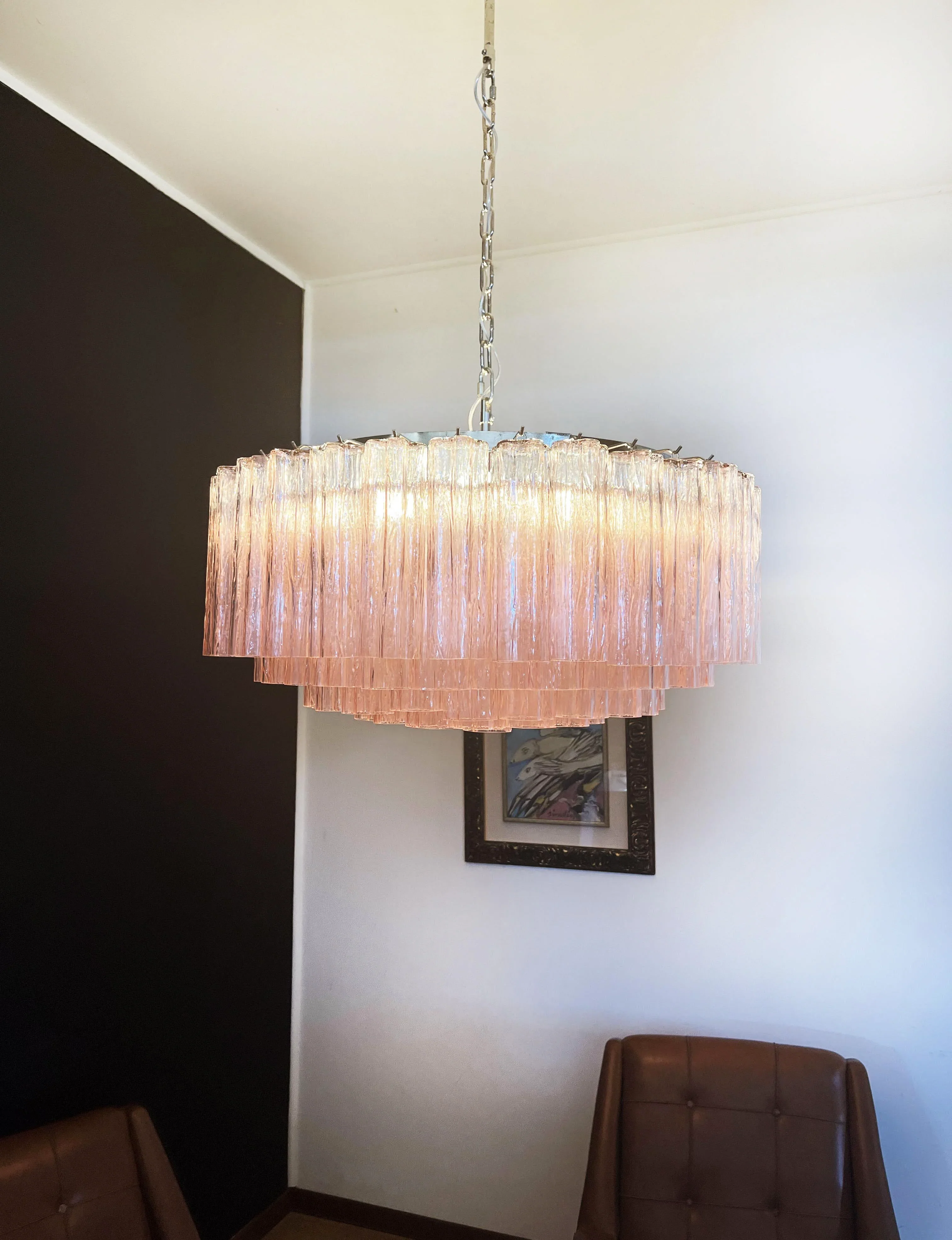 Murano Large Pink Glass Tube Chandelier - Image 9