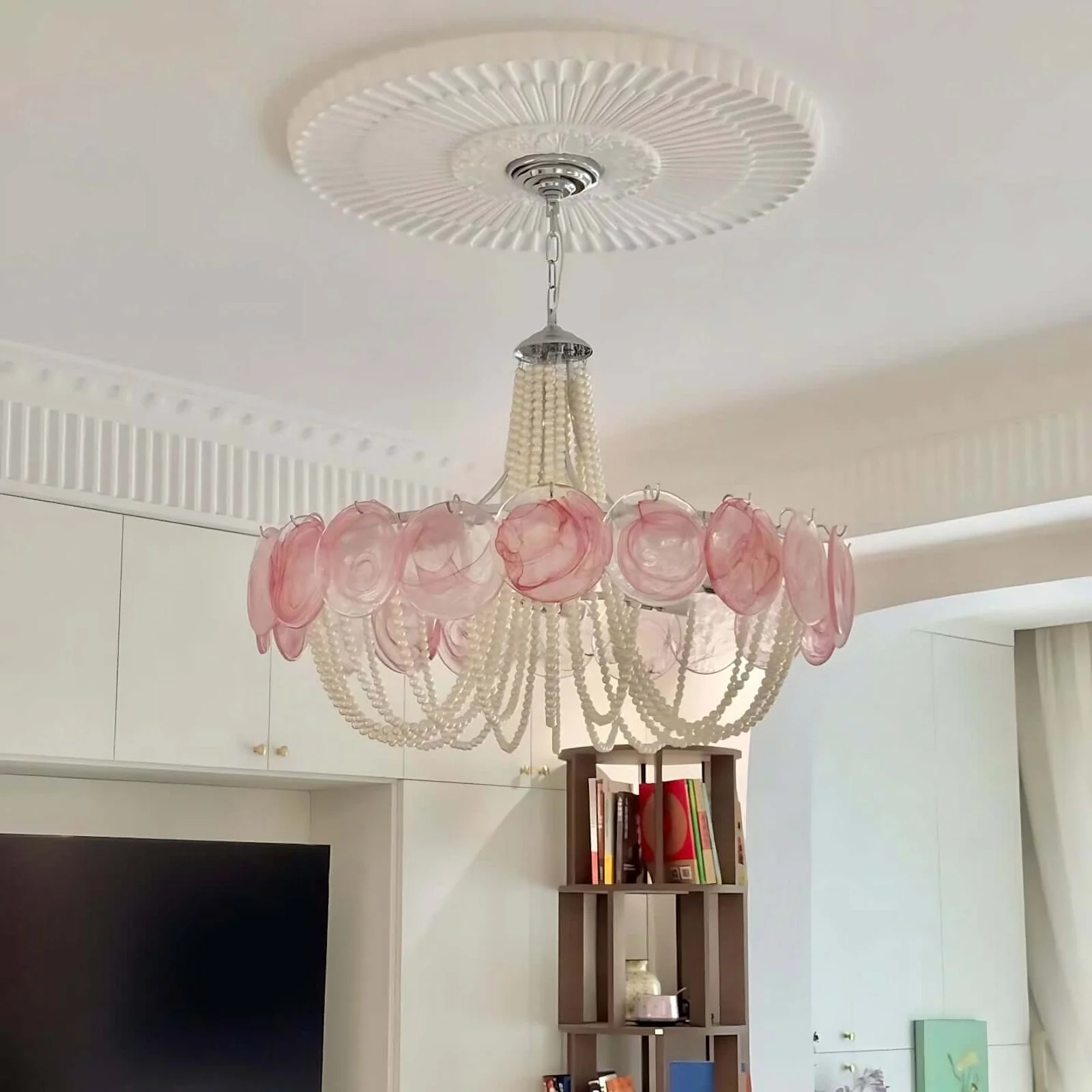 Murano Pink Disc Glass Chandelier - Image 12