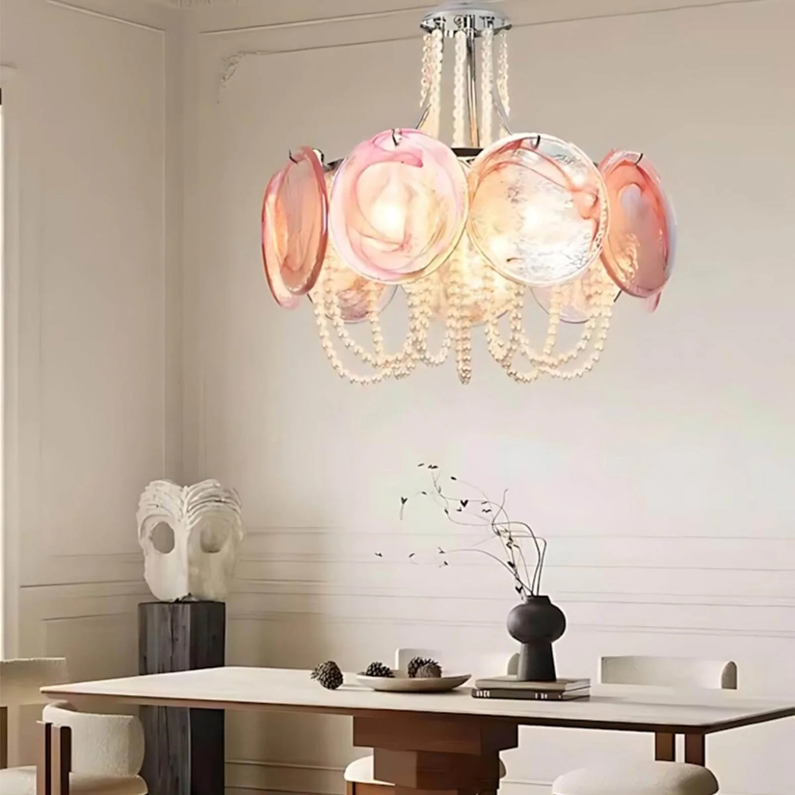 Murano Pink Disc Glass Chandelier - Image 13