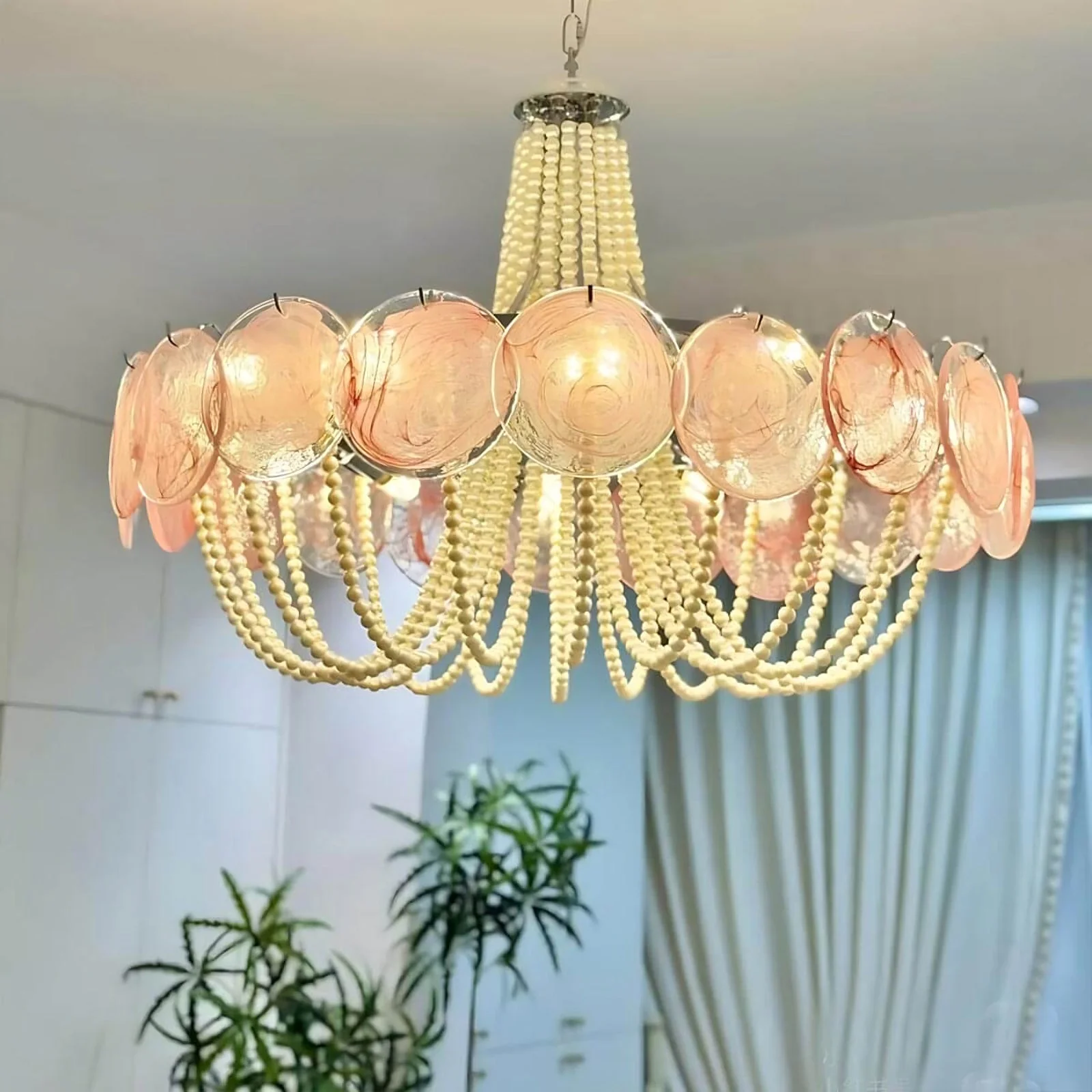Murano Pink Disc Glass Chandelier - Image 16
