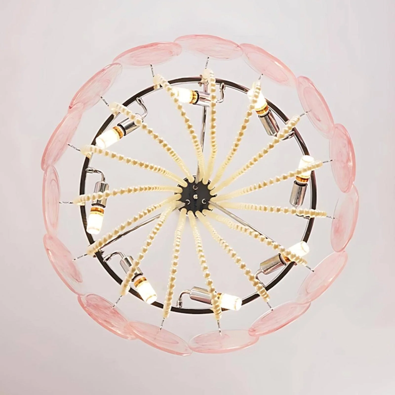 Murano Pink Disc Glass Chandelier - Image 17