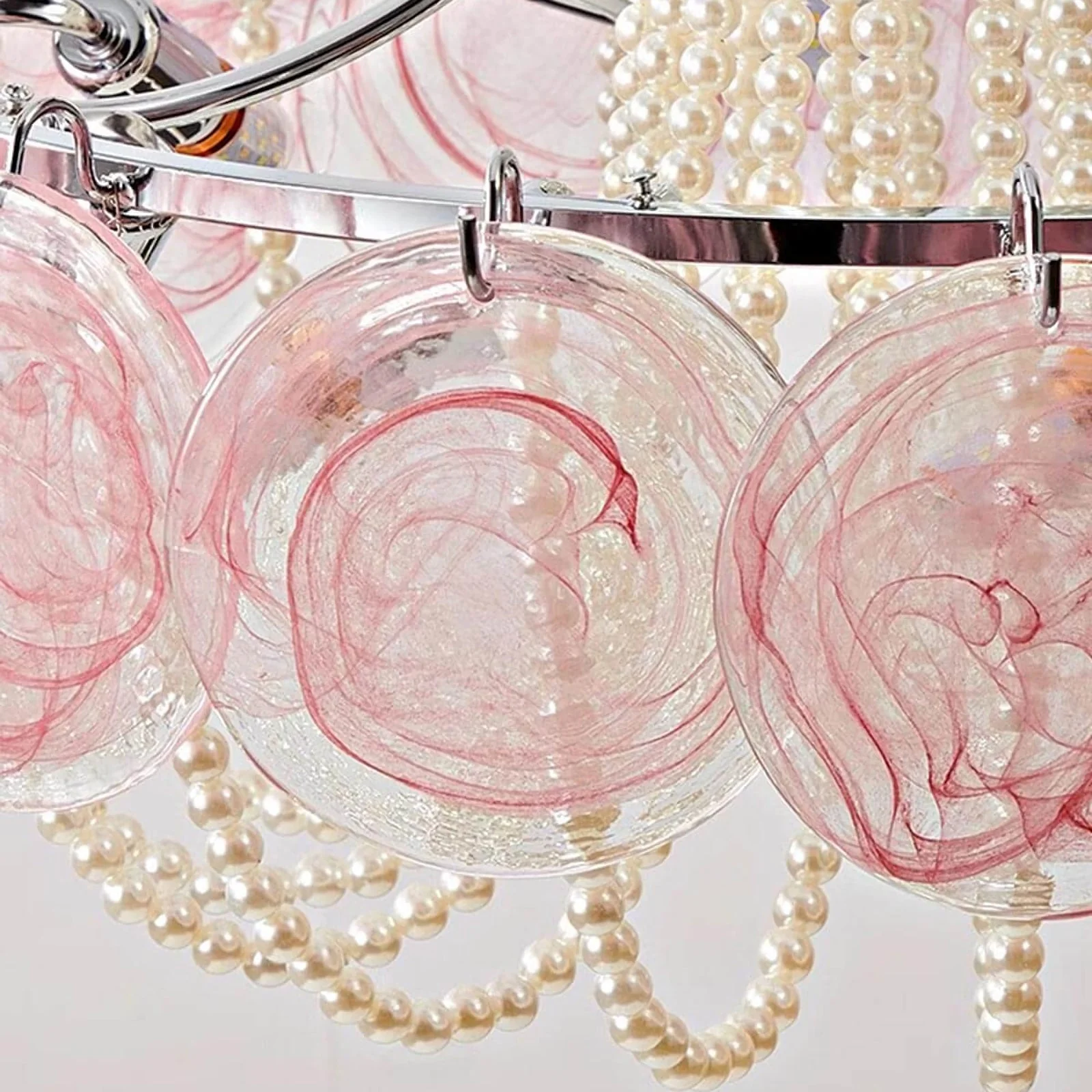 Murano Pink Disc Glass Chandelier - Image 19
