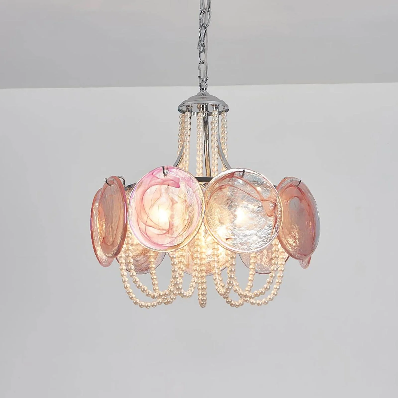 Murano Pink Disc Glass Chandelier - Image 20
