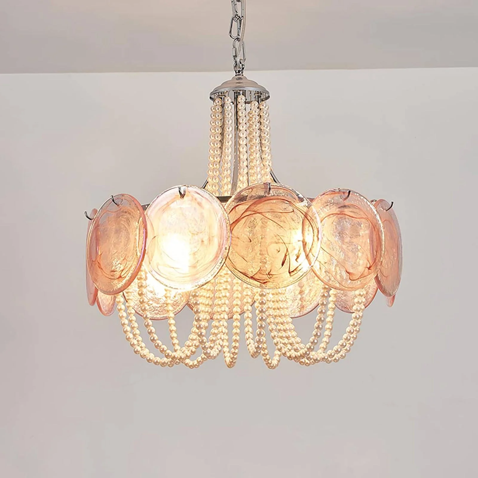 Murano Pink Disc Glass Chandelier - Image 21