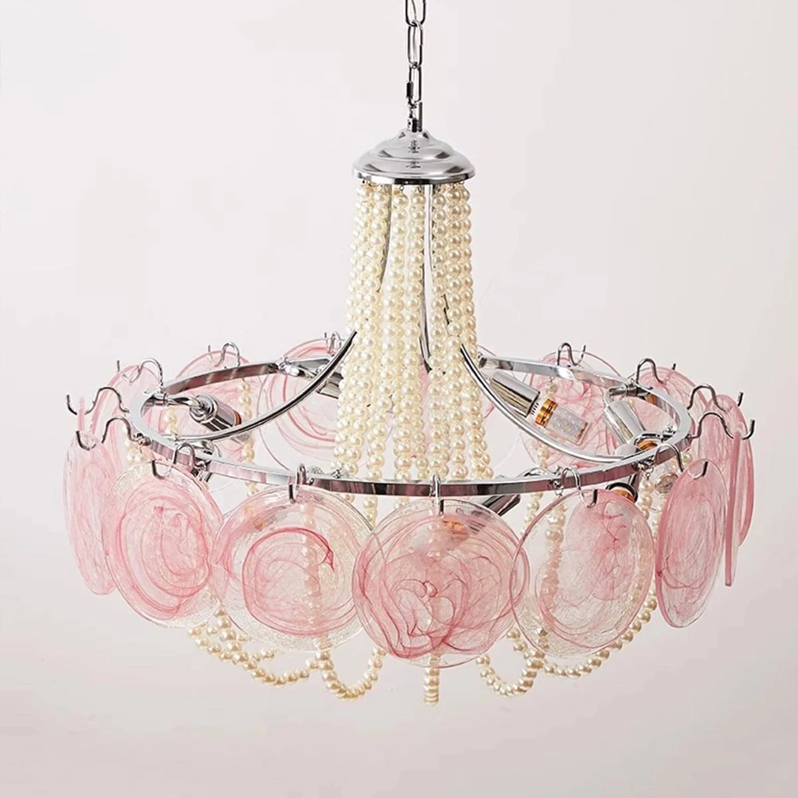 Murano Pink Disc Glass Chandelier - Image 22