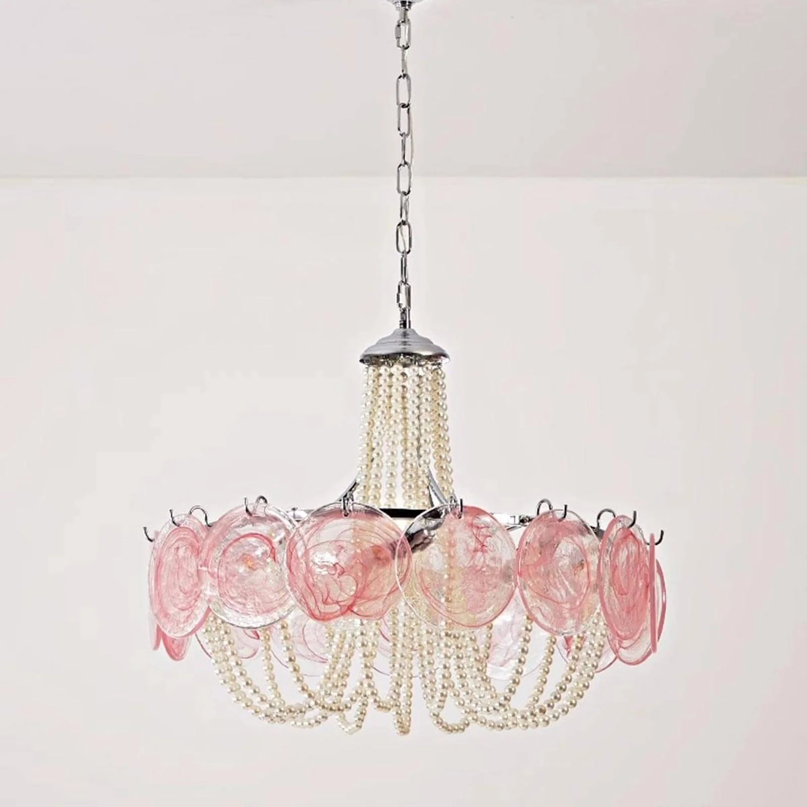 Murano Pink Disc Glass Chandelier - Image 23