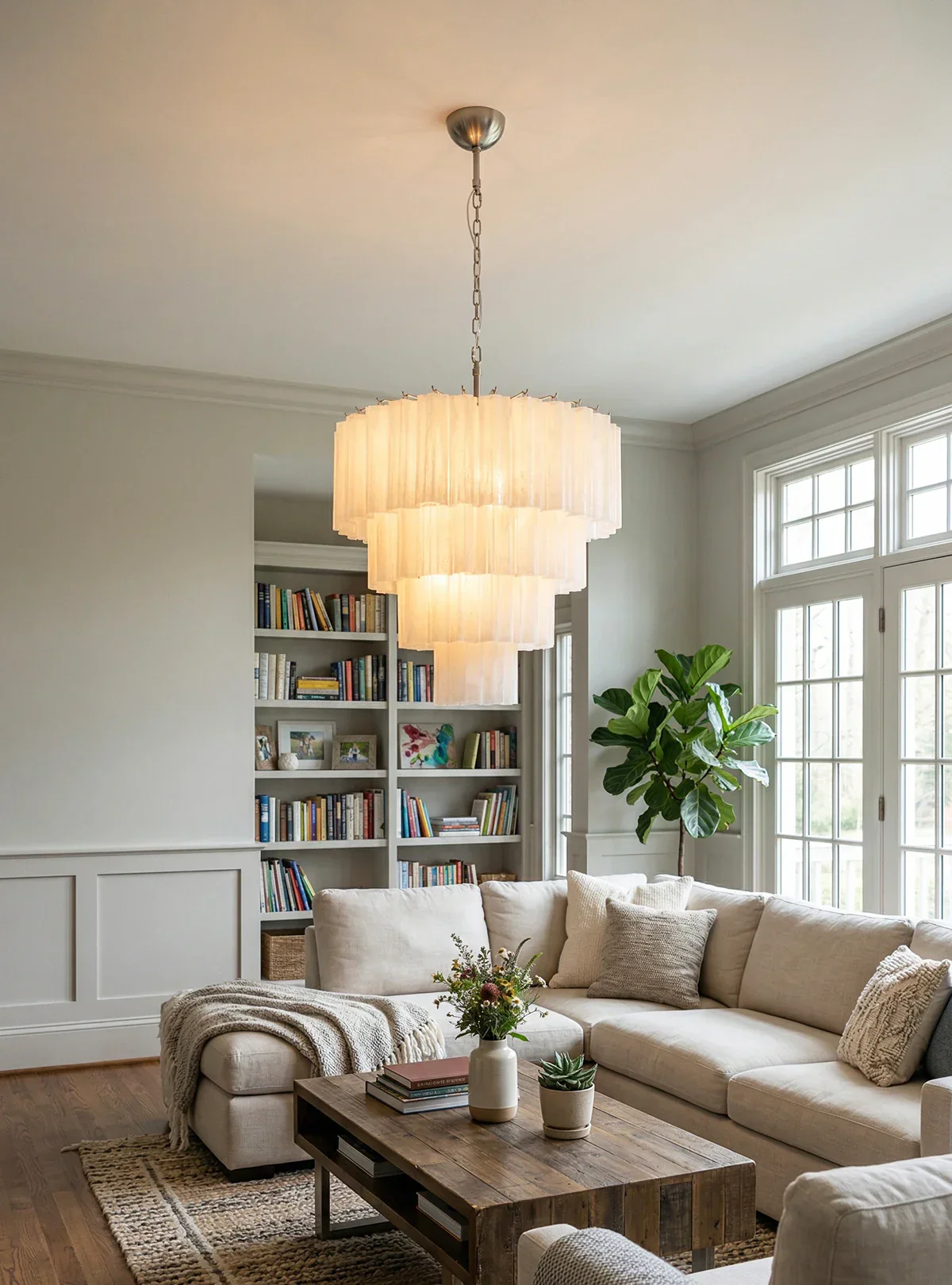 Murano White Glass Tubes Chandelier - Image 2