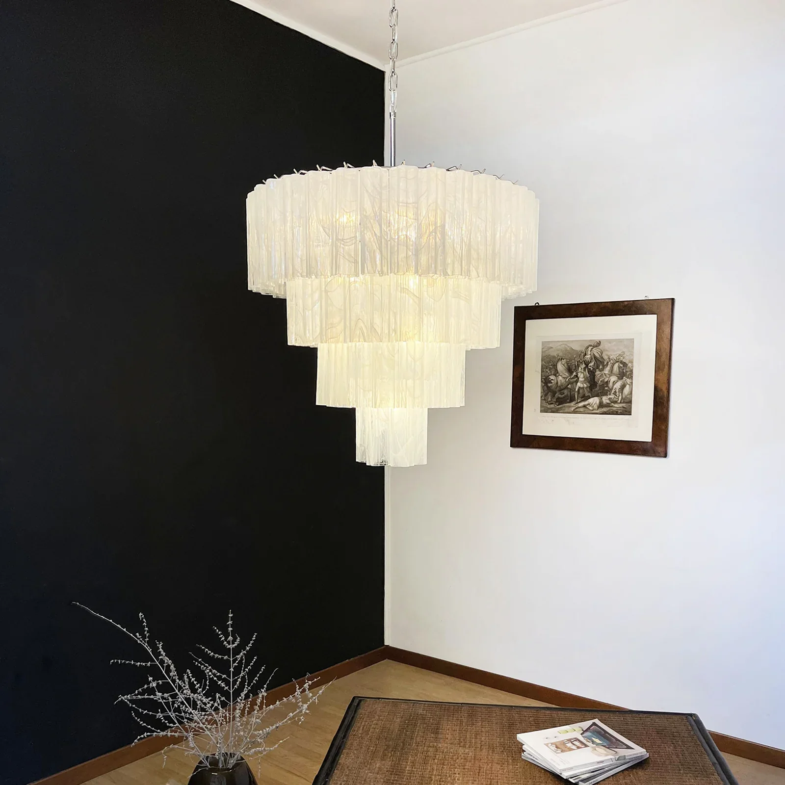 Murano White Glass Tubes Chandelier - Image 3