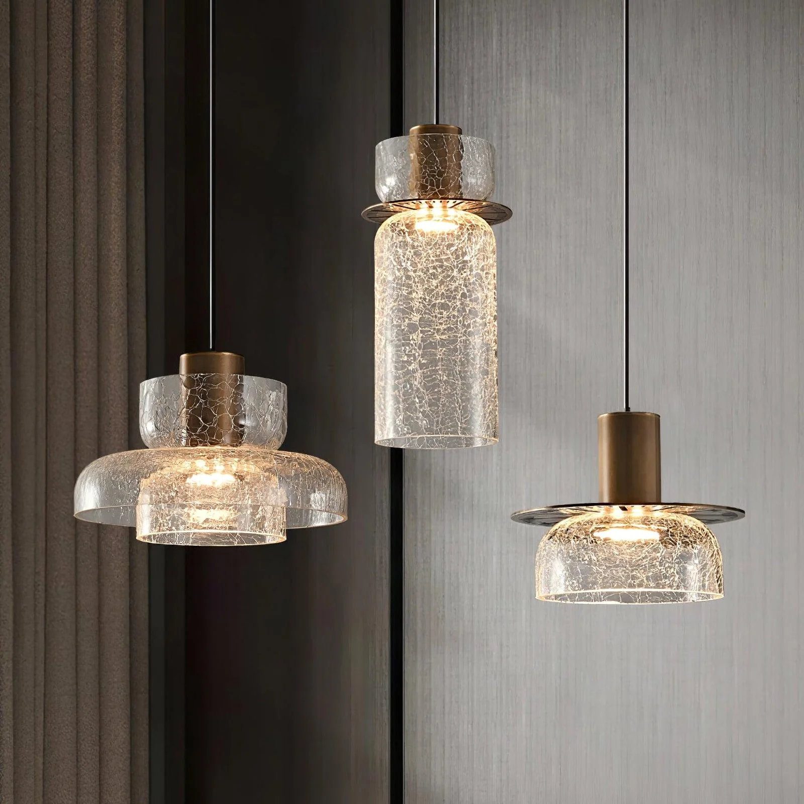 Nordic Gold Crackle Glass Pendant Light - Image 12