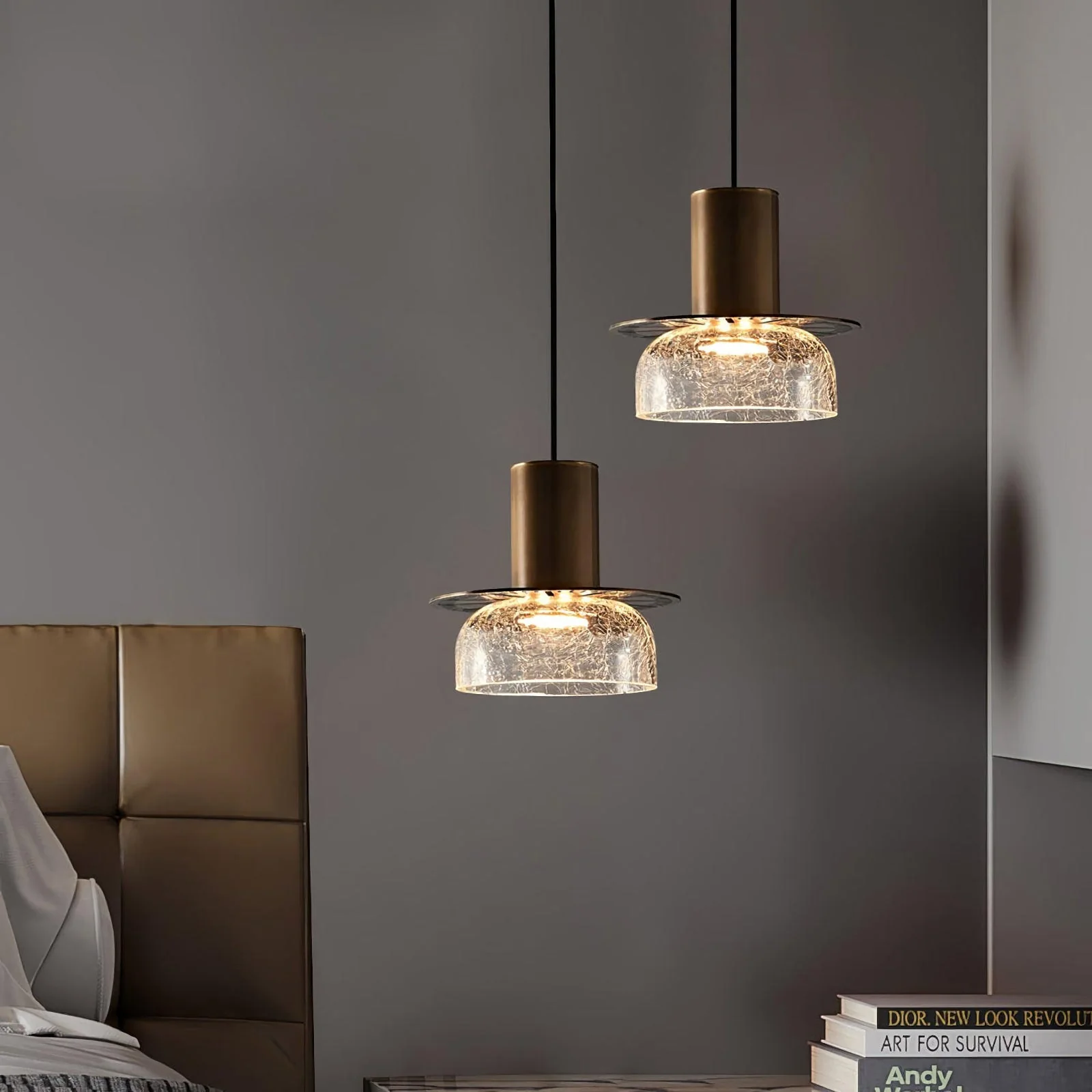 Nordic Gold Crackle Glass Pendant Light - Image 17