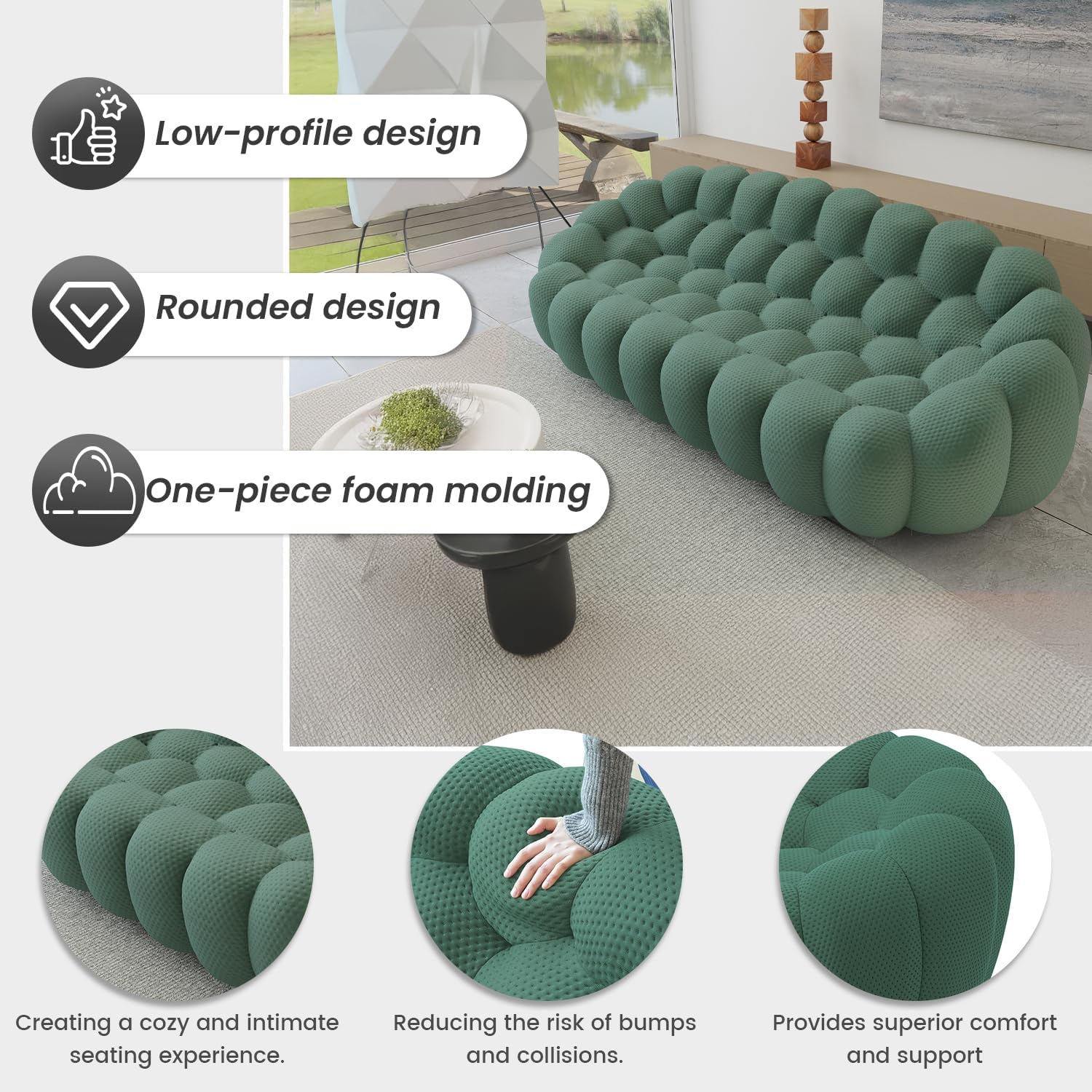Nuvé® Mitsu Modular Bouclé Cloud Sofa - Dark Green - 3-Seater Sofa - Image 5